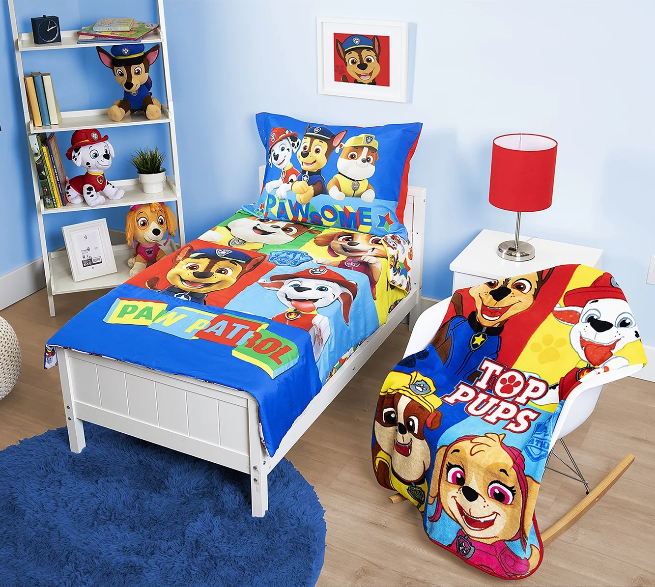 Paw Patrol 5-Piece Toddler Bedding Set & Blanket, Blue, Top Pups, Toddler Bed, Polyester