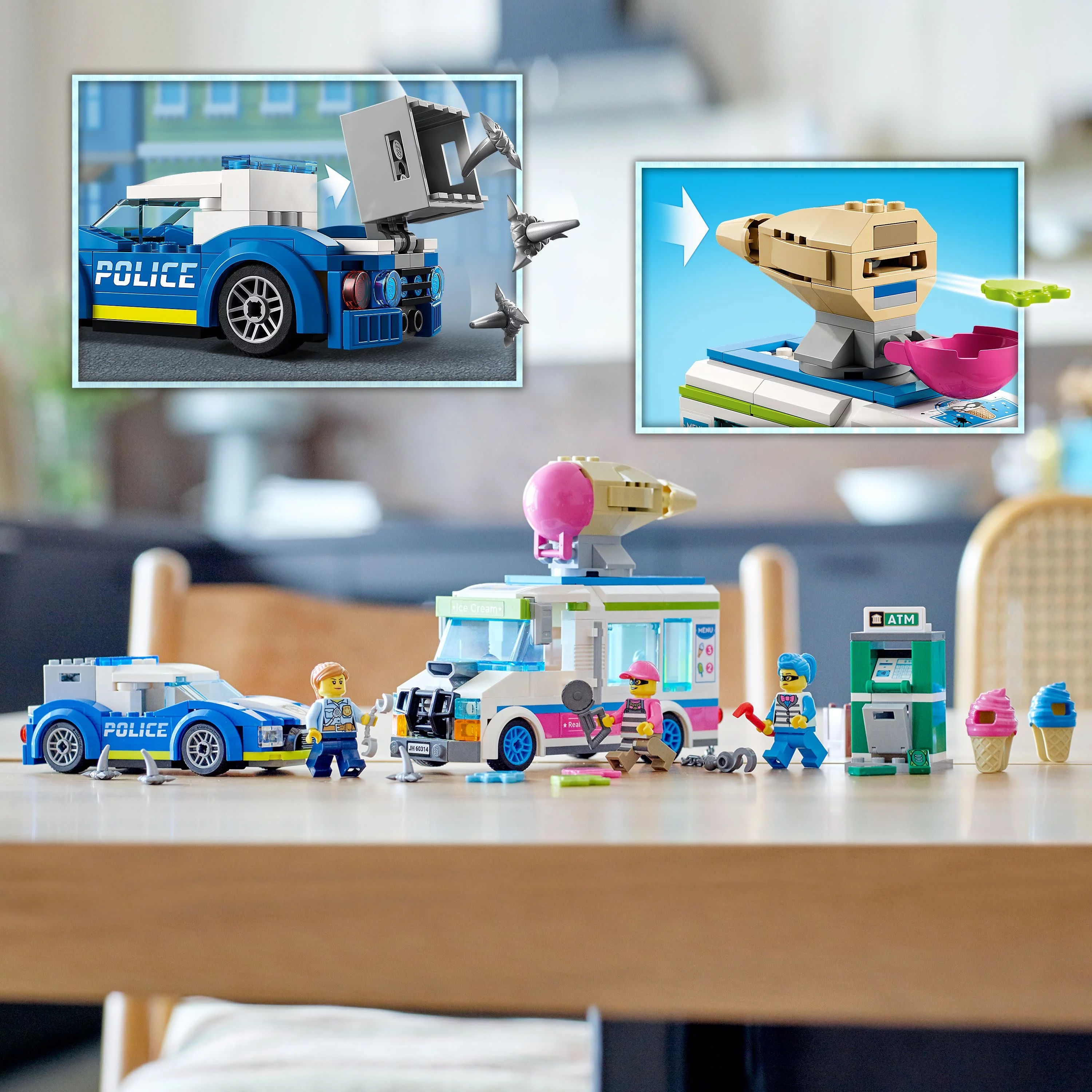 LEGO City Ice Cream Truck Police Chase Van 60314 Toy for Kids, Girls and Boys age 5 Plus Years Old with Splat Launcher & City Police Car