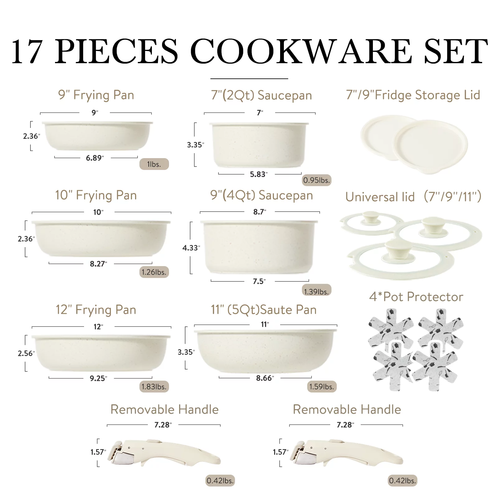 Carote Nonstick Cookware Sets, 17 Pcs Granite Non Stick Pots and Pans Set with Removable Handle