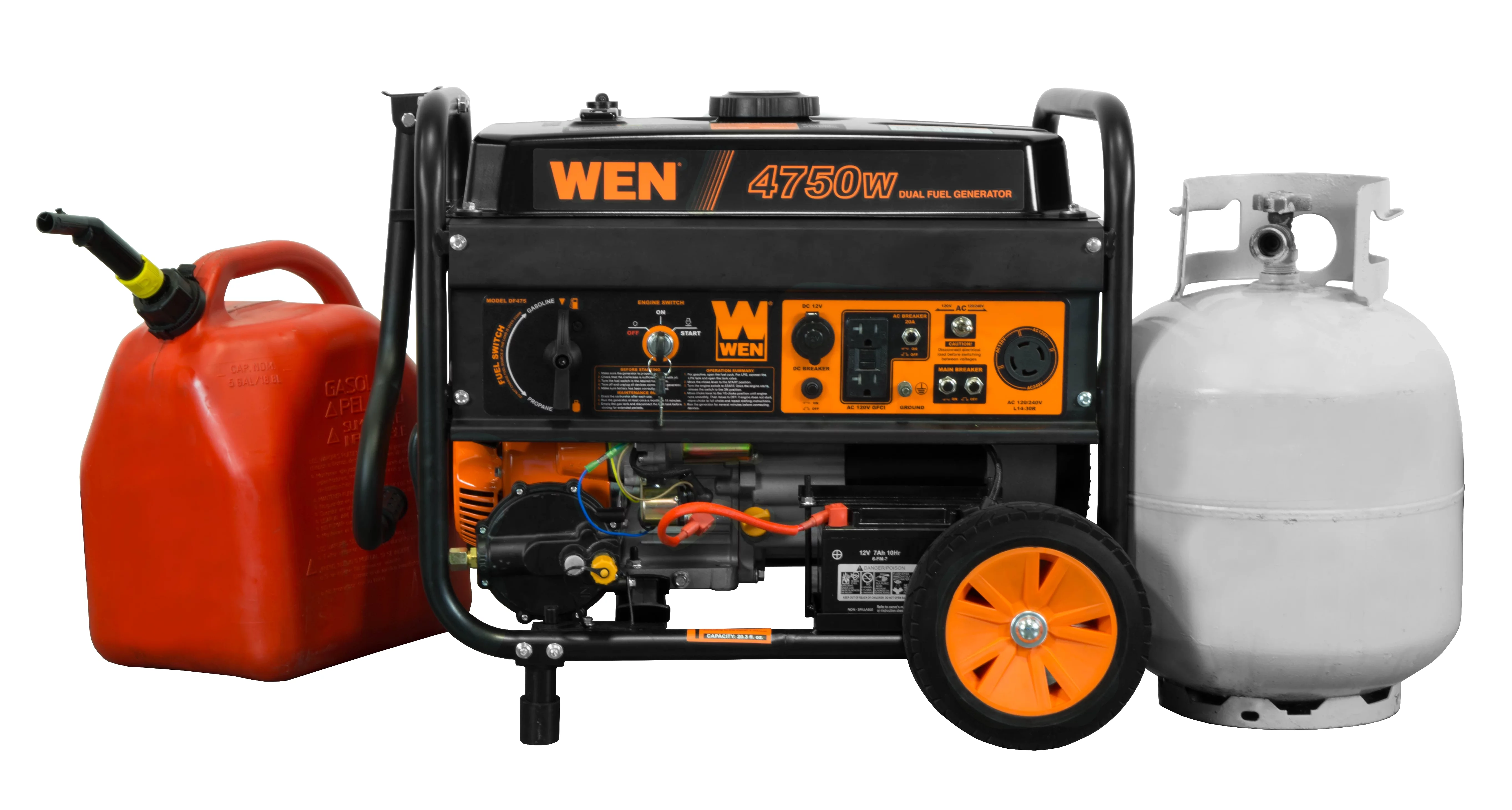 WEN 4,750/3,800-Watt 120-Volt/240-Volt Dual Fuel Gasoline and Propane Powered Electric Start Portable Generator w/ Wheel Kit