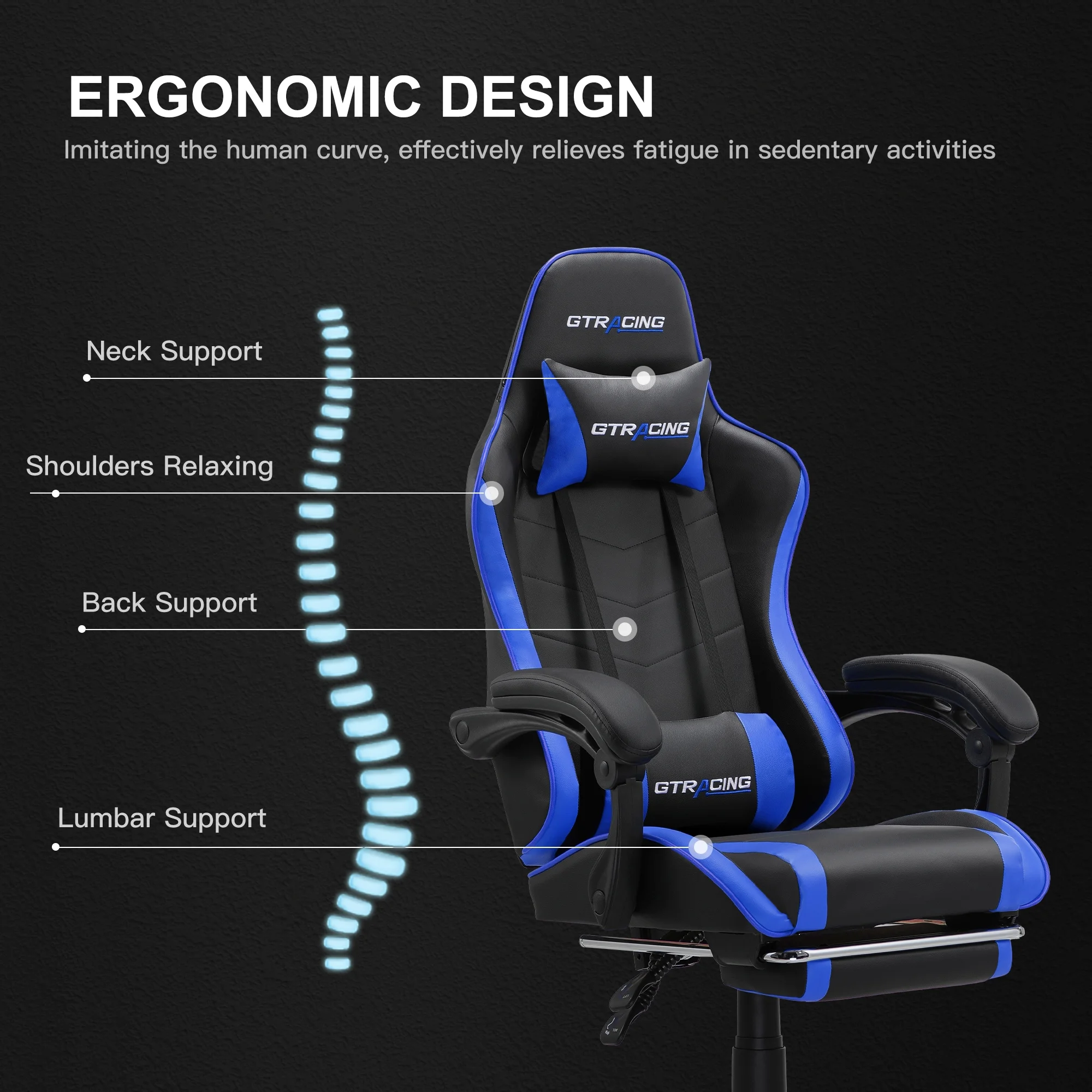 GTRACING GTWD-200 Gaming Chair with Footrest, Height Adjustable Office Swivel Reclining, White