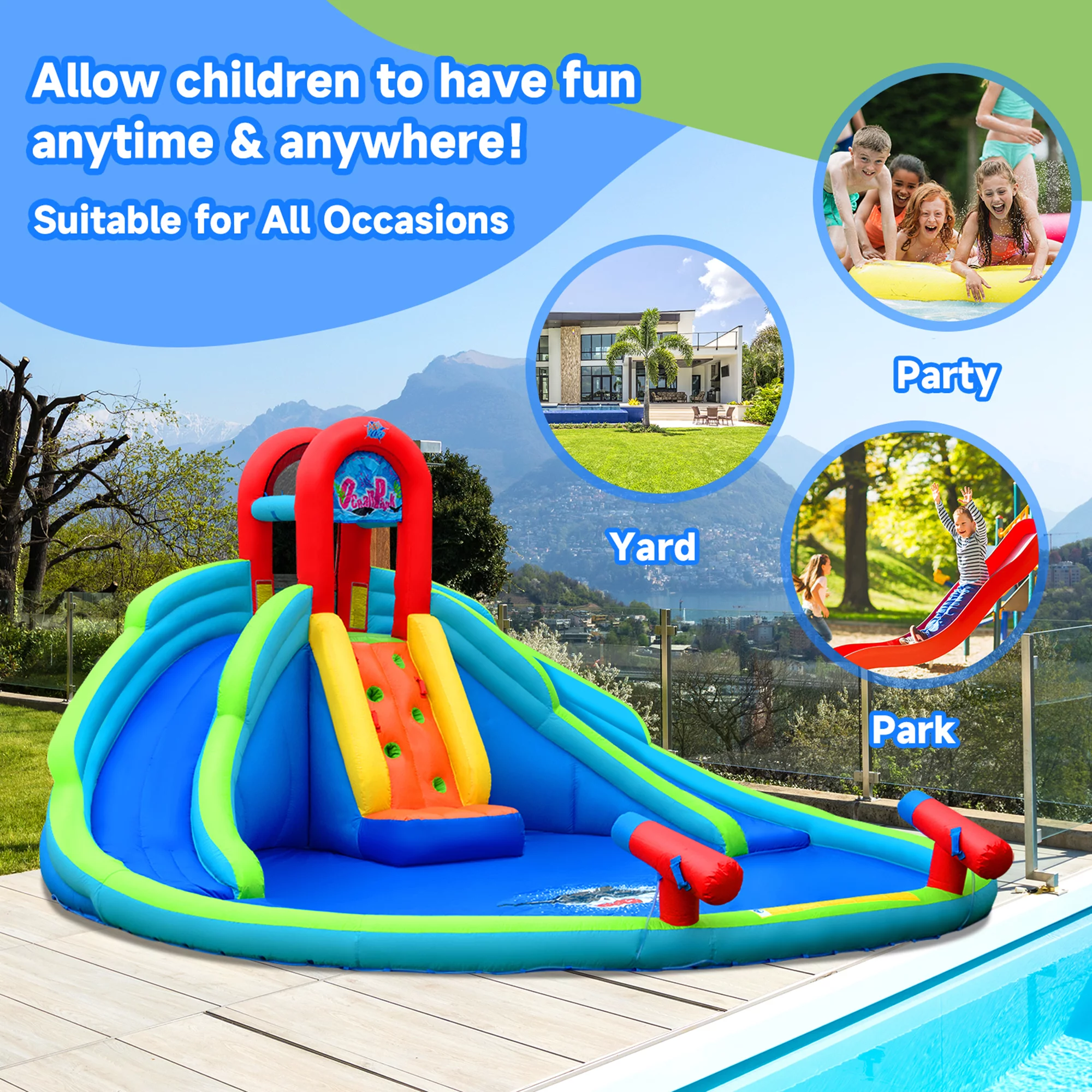 Gymax Inflatable Waterslide Wet & Dry Bounce House w/Upgraded Handrail & 780W Blower