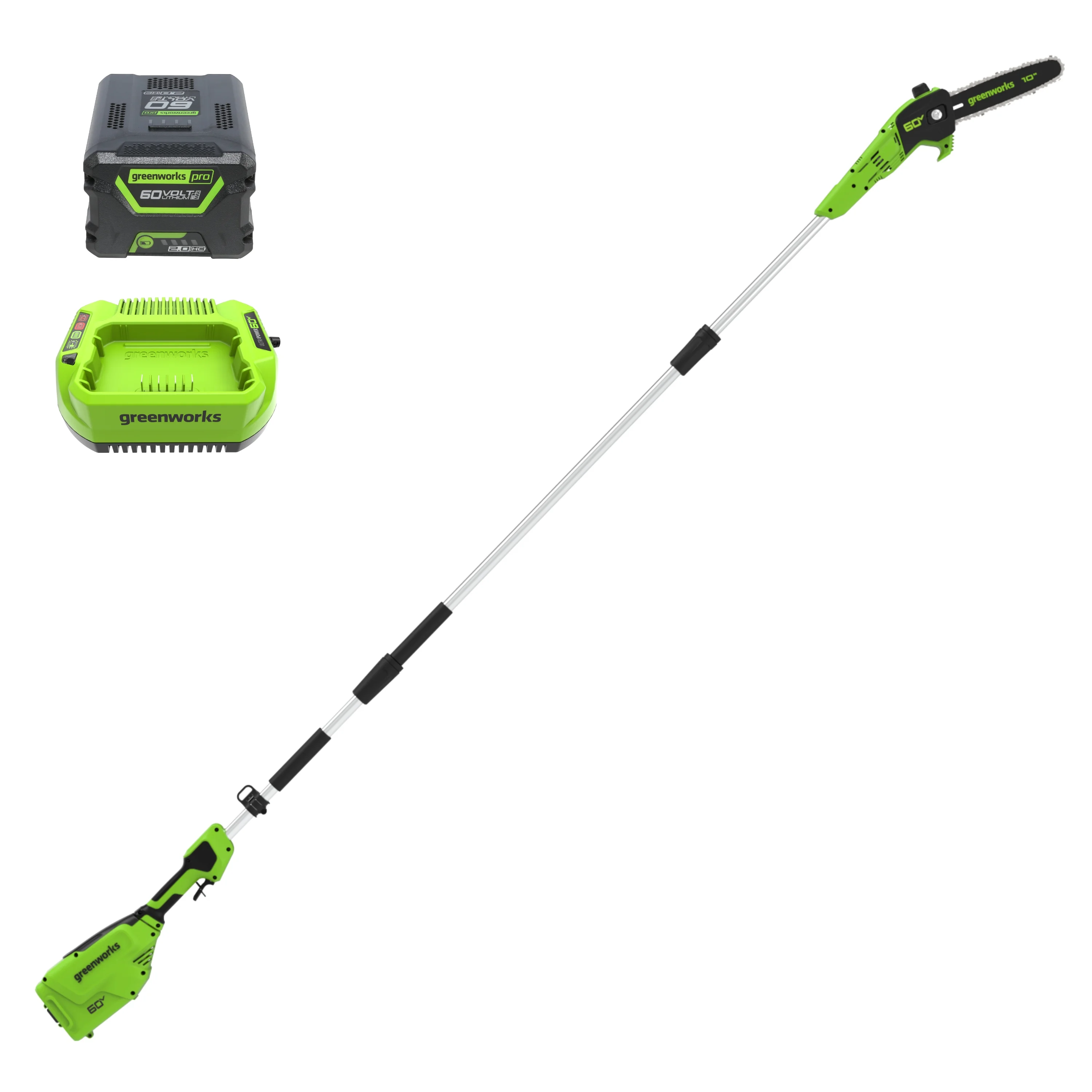 Greenworks 60V 10″ Pole Saw with 2.0 Ah Battery & 3 Amp Charger 1408302