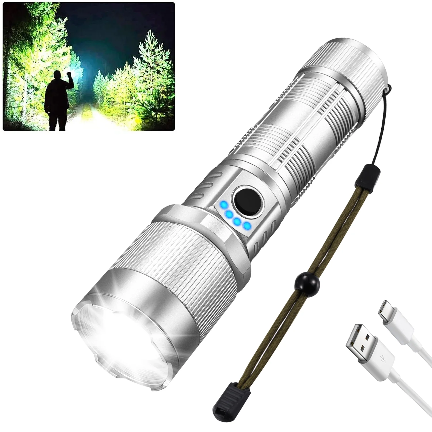 Rechargeable LED Flashlight High Lumens, Zacro 100000 Lumen Super Bright Flashlight with 7 Modes and COB Sidelight, LED Waterproof Handheld Flashlight for Emergencies, Camping, Home