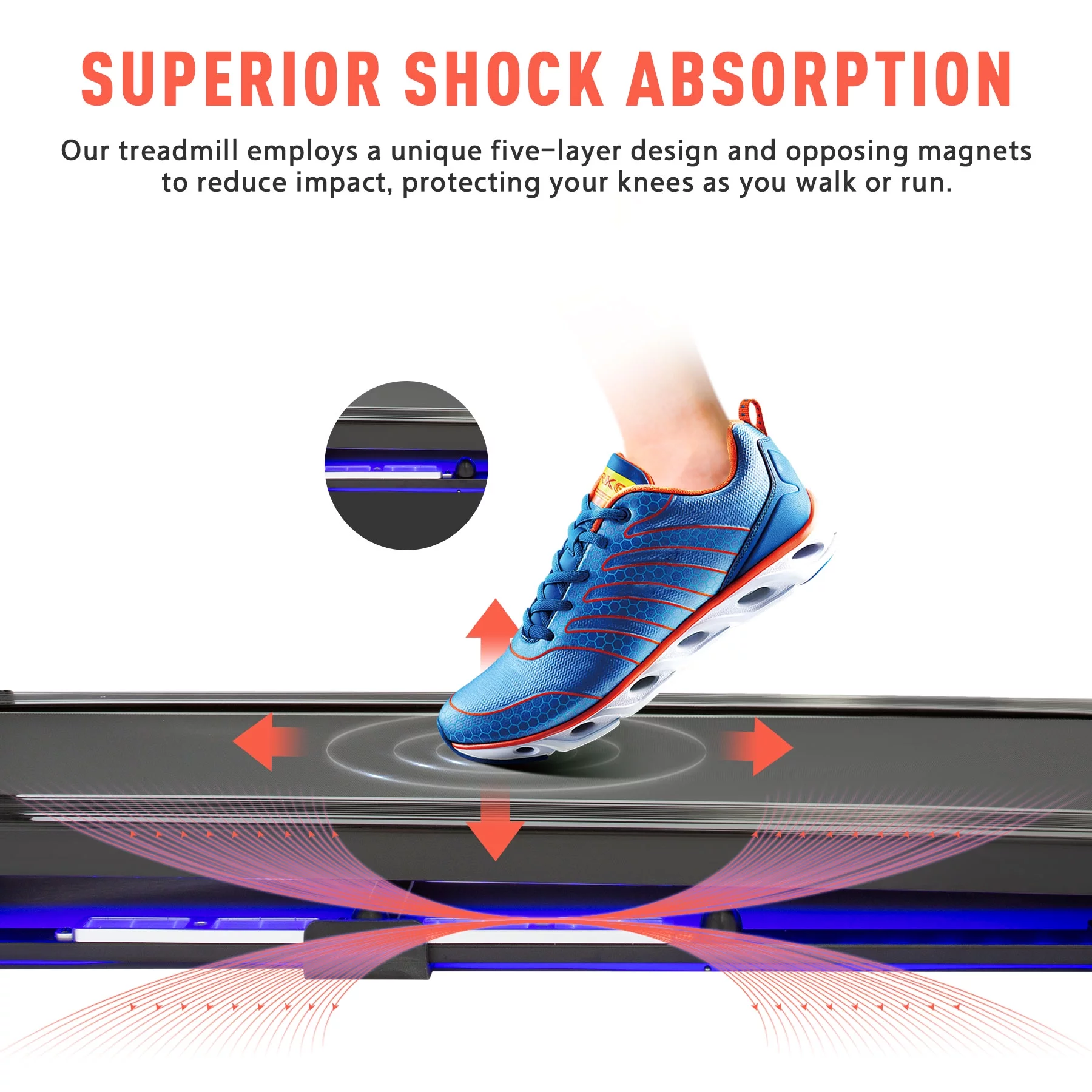 Elkmont 3HP Smart Folding Treadmill with Bluetooth & Magnetic Shock Absorption, 7.5mph