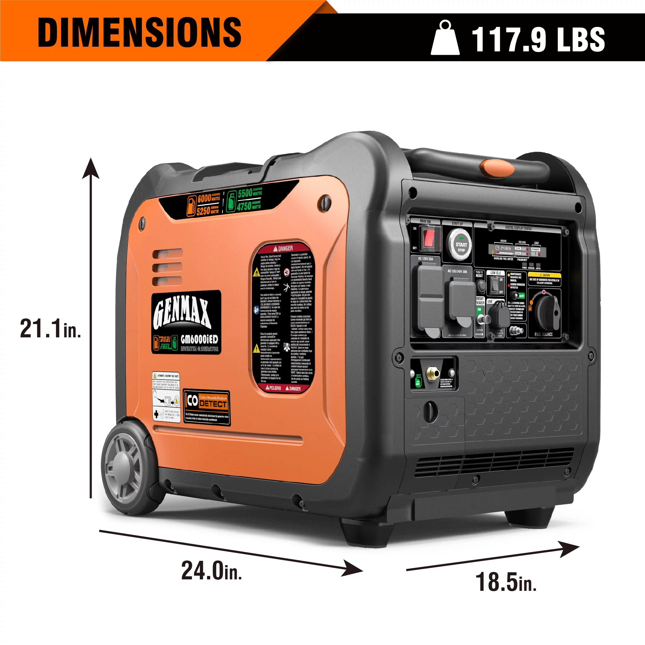 Genmax 6000W Dual Fuel Quiet Portable Inverter Generator with Remote/Electric Start, EPA Compliant (GM6000iED)