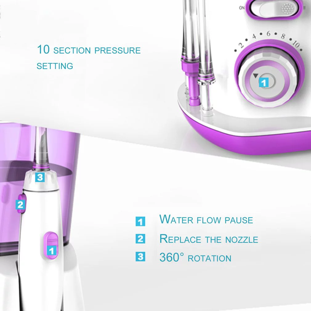 Waterpulse 800ml Electric Dental Water Flosser Oral Irrigator with 5 Tips Cleaner Oral