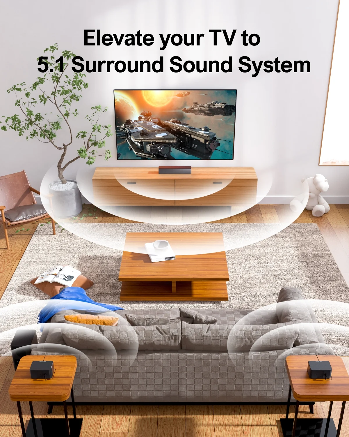 ULTIMEA 5.1 Surround Sound Bar, 3D Surround Sound System, 320W Sound bar for TV with Wireless Subwoofer and Rear Speakers, Surround and Bass Adjustable Home Theater TV Speakers, Poseidon D50  2024