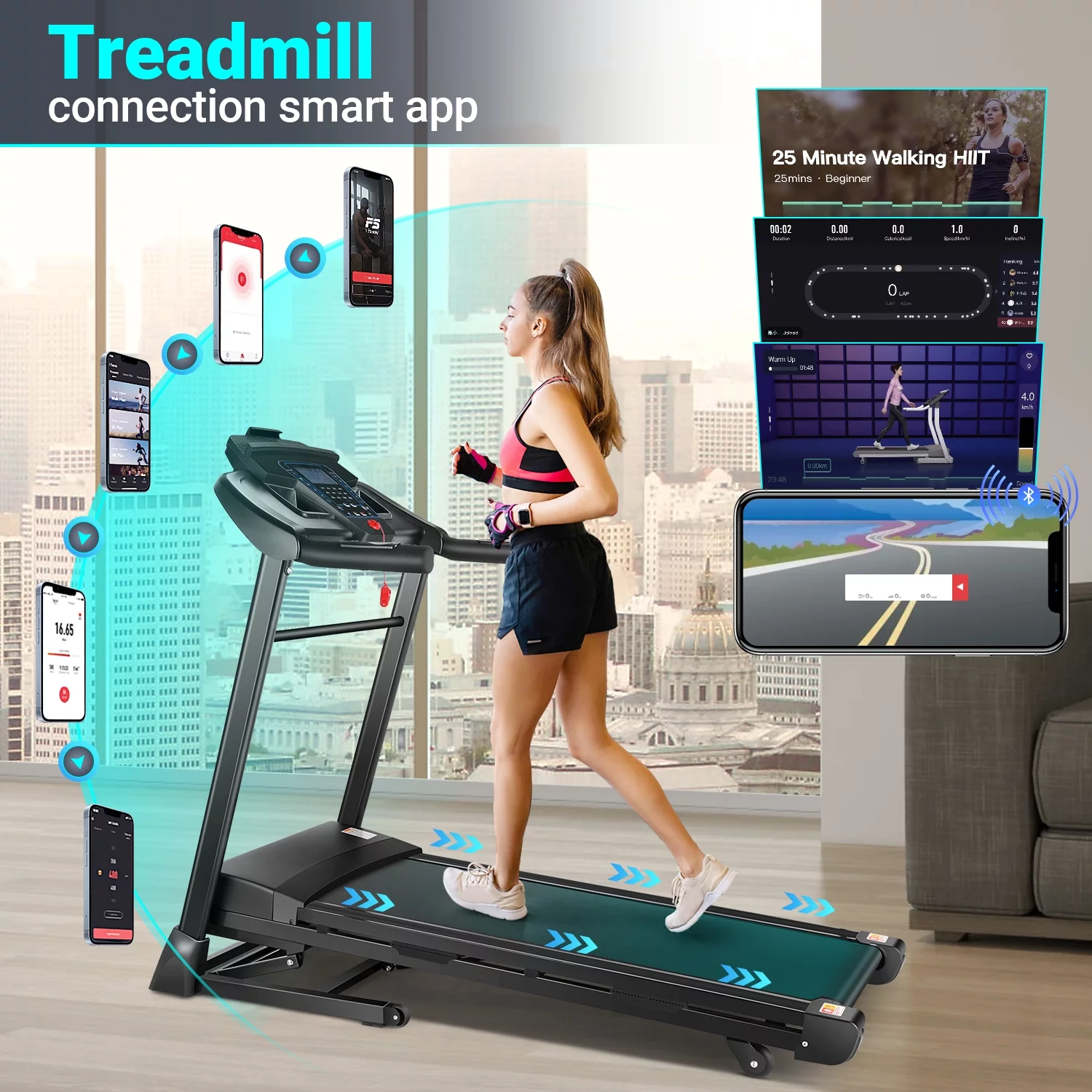 Treadmill with Auto Incline, Treadmill 300 lb Capacity with APP & Bluetooth Audio Speakers, 3.25HP Ultra-Quiet & Wide Electric Walking Running Machine for Home/Gym Cardio Use