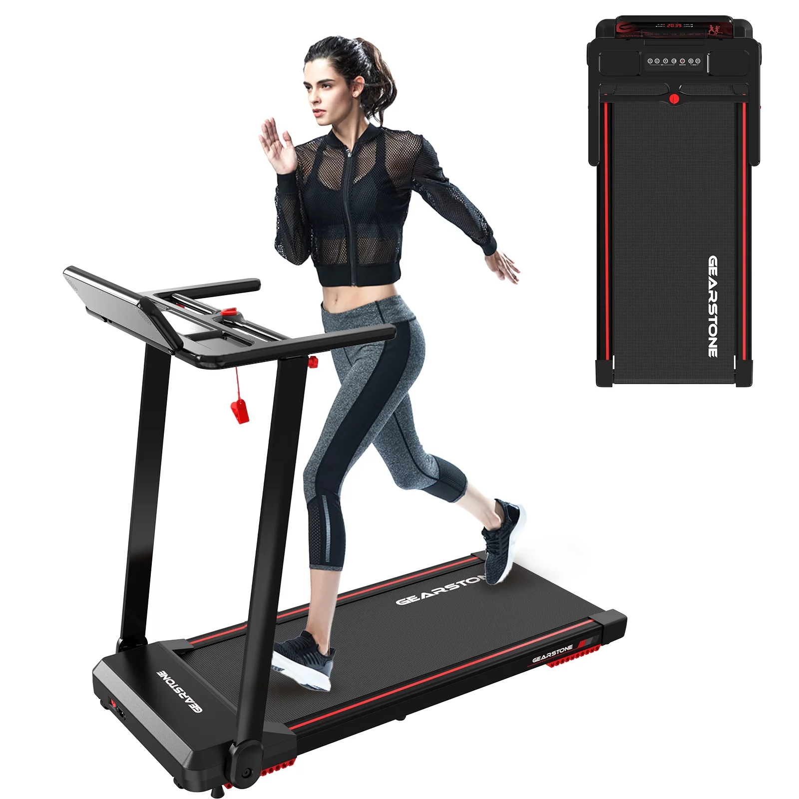 GEARSTONE Foldable Treadmill, Powerful Folding Treadmill with LCD Monitor, Electric Motorized Treadmill for Home/Gym, Running Walking Jogging Compact Treadmill Workout