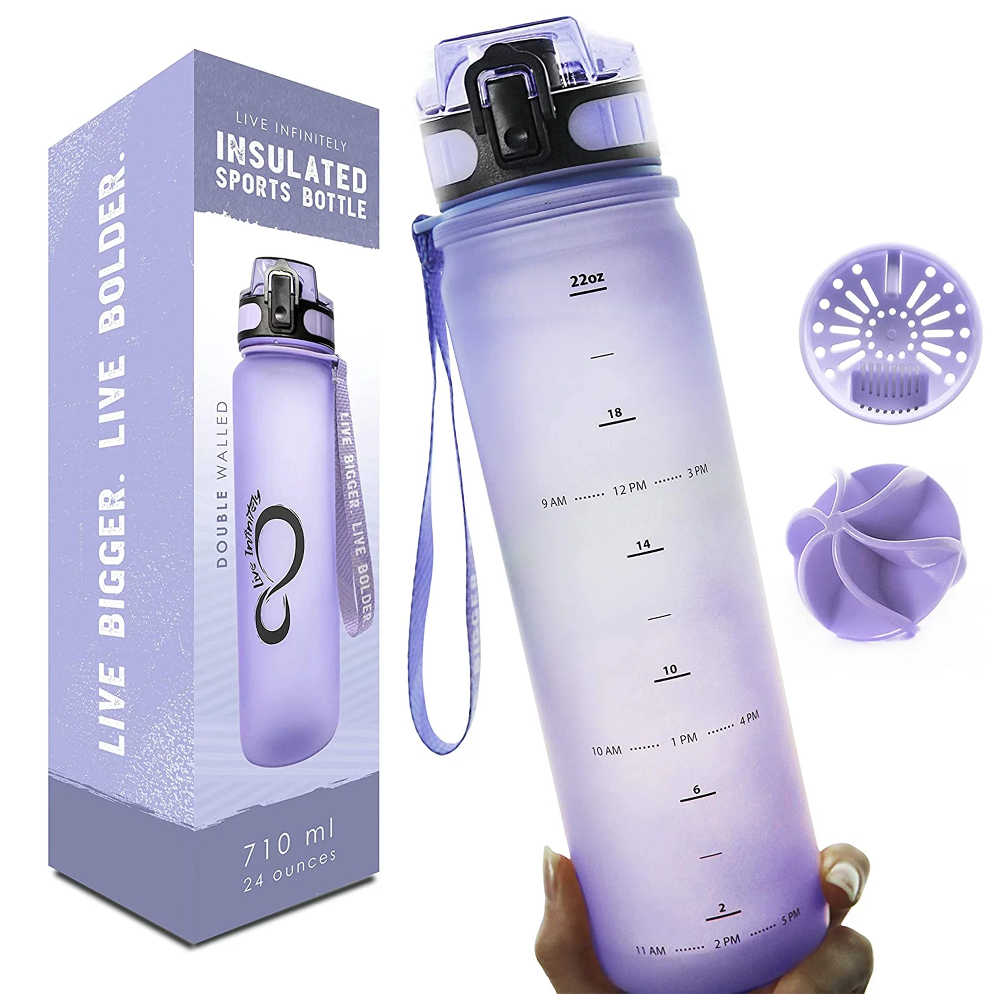 Live Infinitely Insulated Water Bottle with Time Marker BPA-Free 24 oz Rose