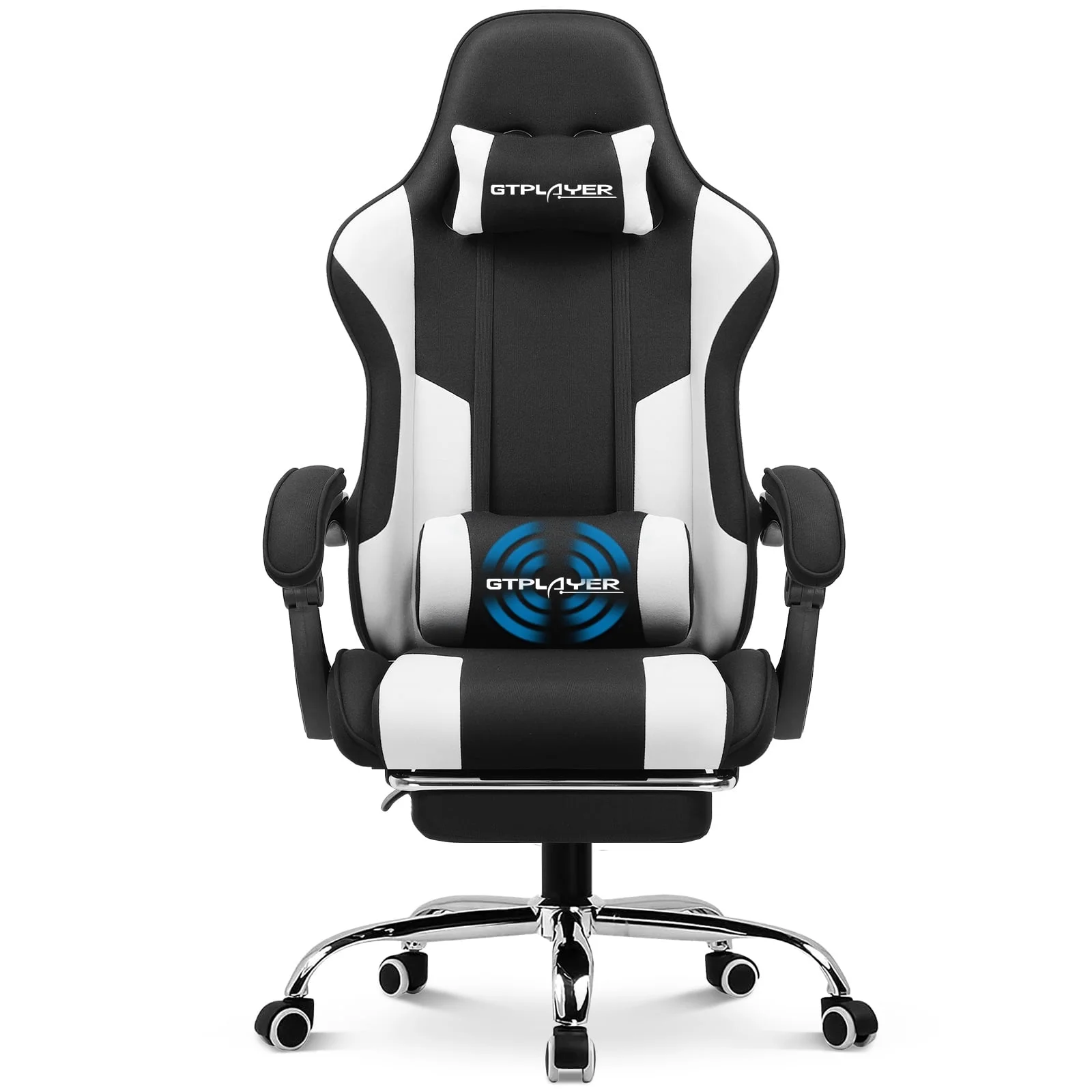 GTRACING Gaming Chair with Footrest and Ergonomic Lumbar Massage Pillow Faux Leather Office Chair, Blue