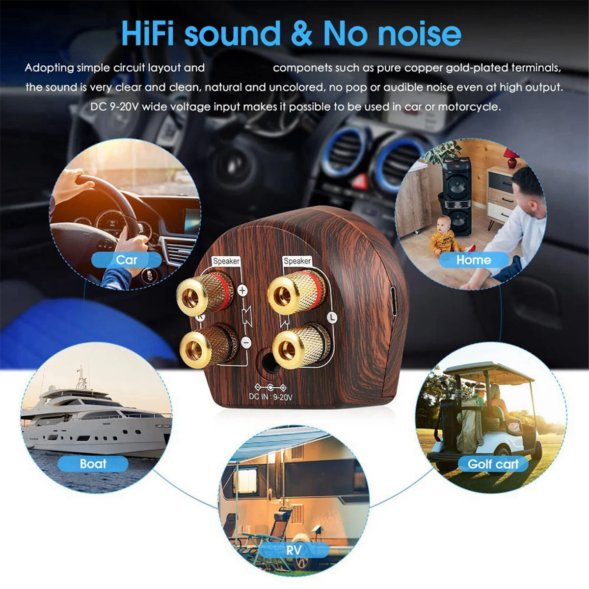 EU Plug Mini Bluetooth 5.0 Power Amplifier Class D Digital Stereo Speaker Amp for Home Audio Car Marine