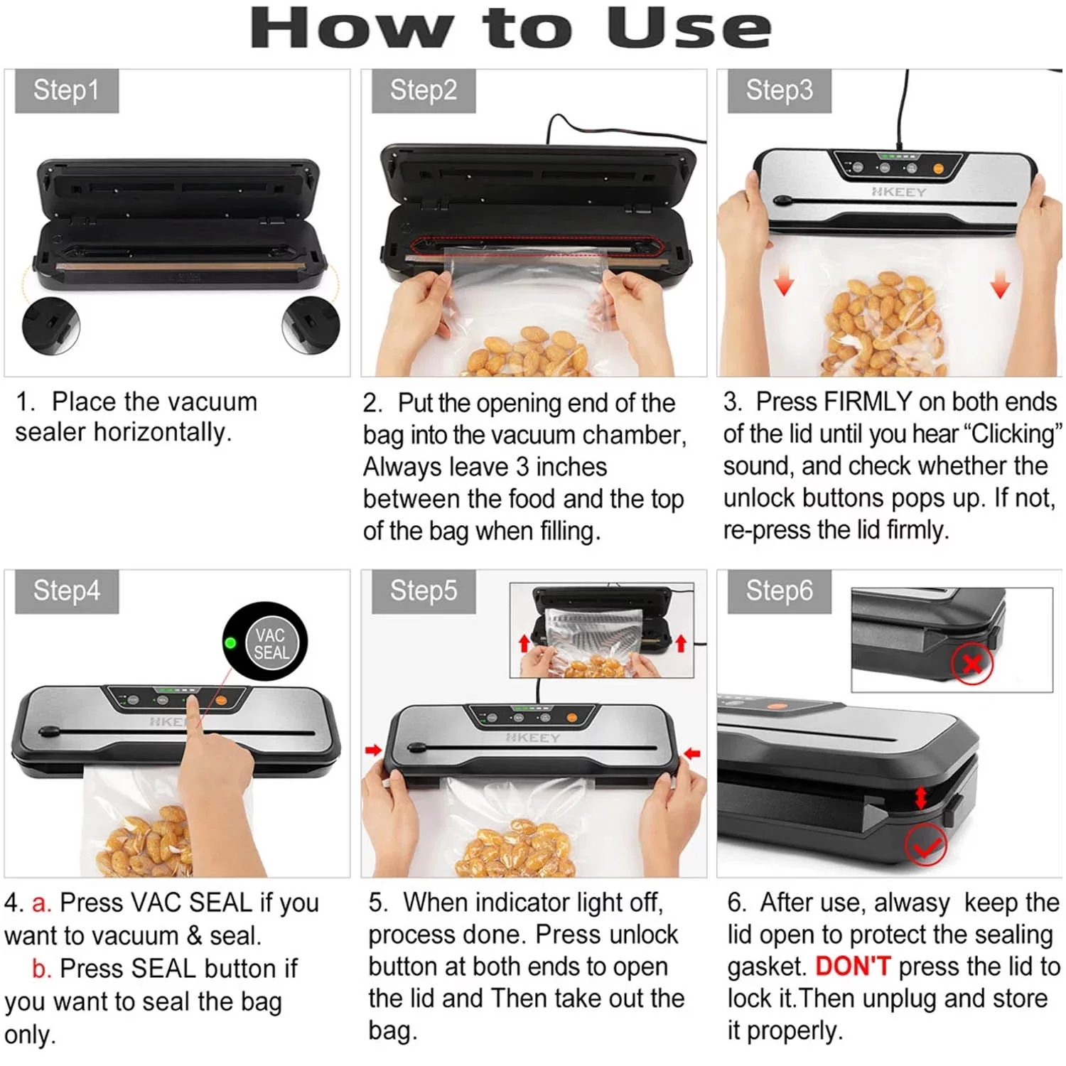 Food Vacuum Sealer Machine with 2 Rolls Food Vacuum Sealer Bags  .Food Storage Saver Dry & Moist Food Modes, Led Indicator Lights, Easy to Clean, Compact Design