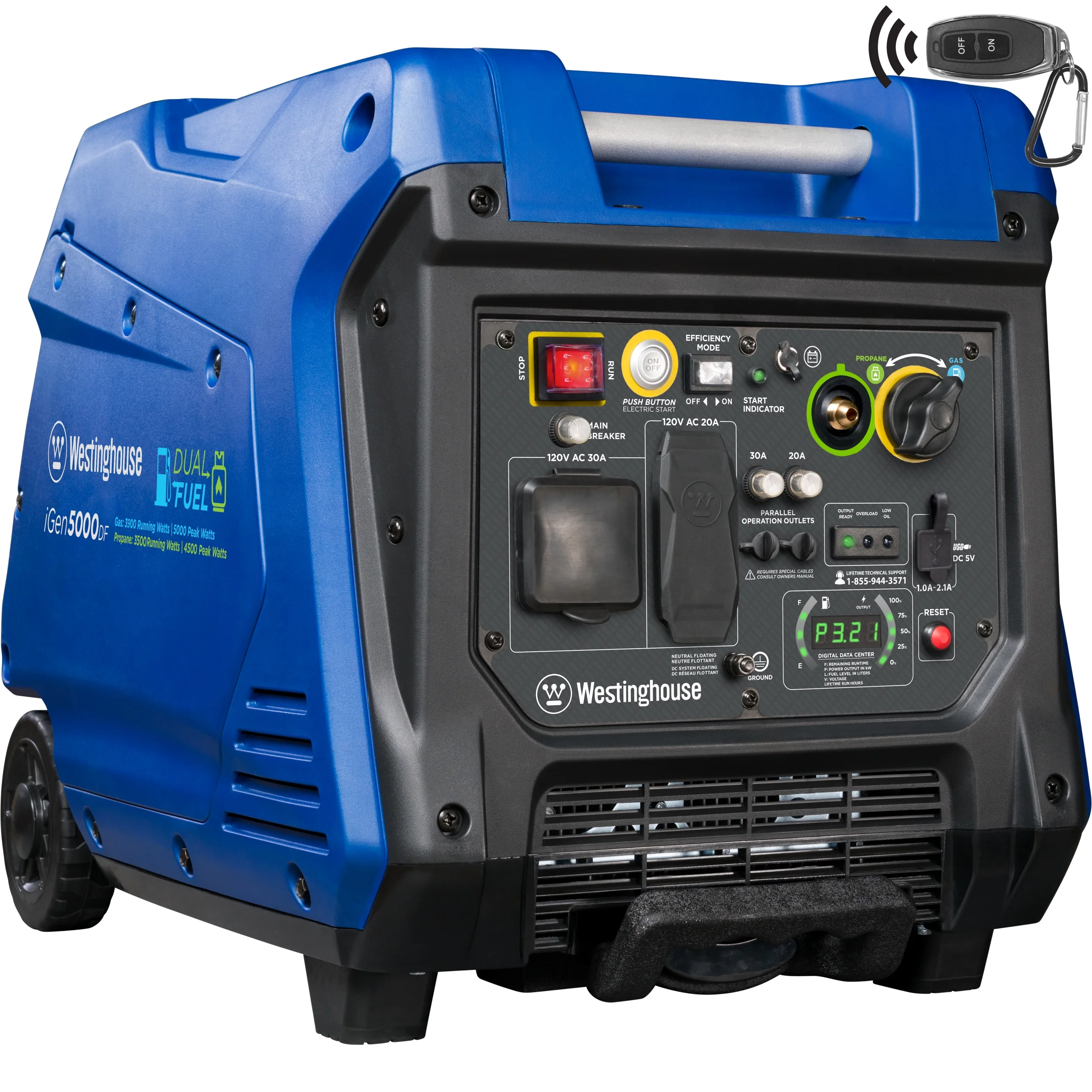 Westinghouse 5000 Watt Electric Start Dual Fuel Portable Inverter Generator with RV Outlet