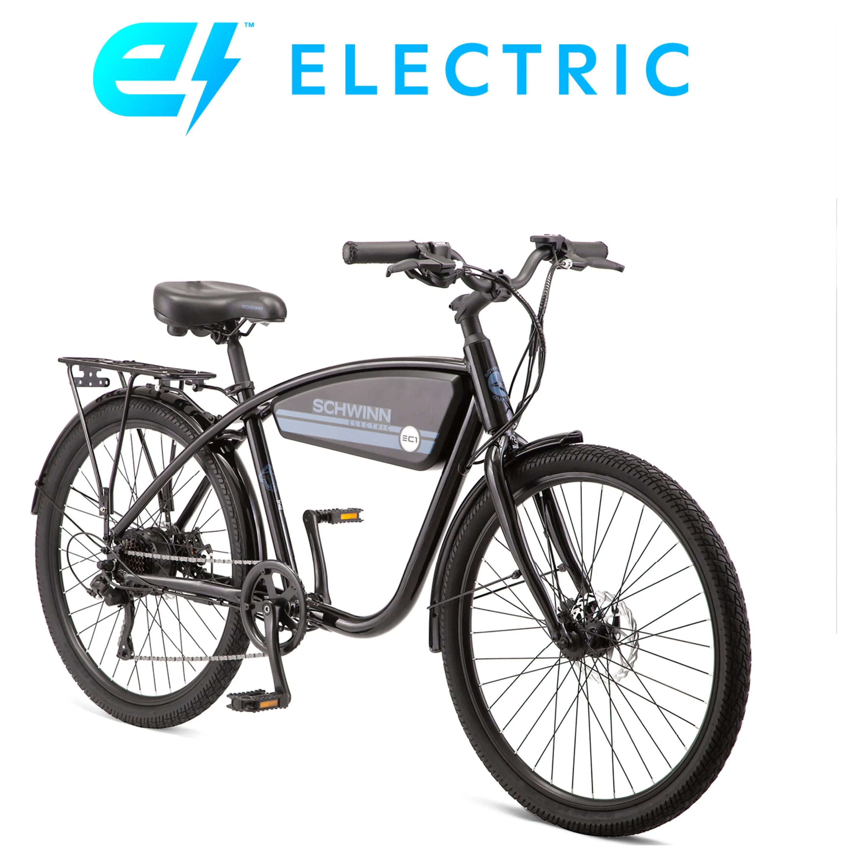 Schwinn 26-in. EC1 Unisex Cruiser Electric Bike for Adults, Throttle, Black Ebike