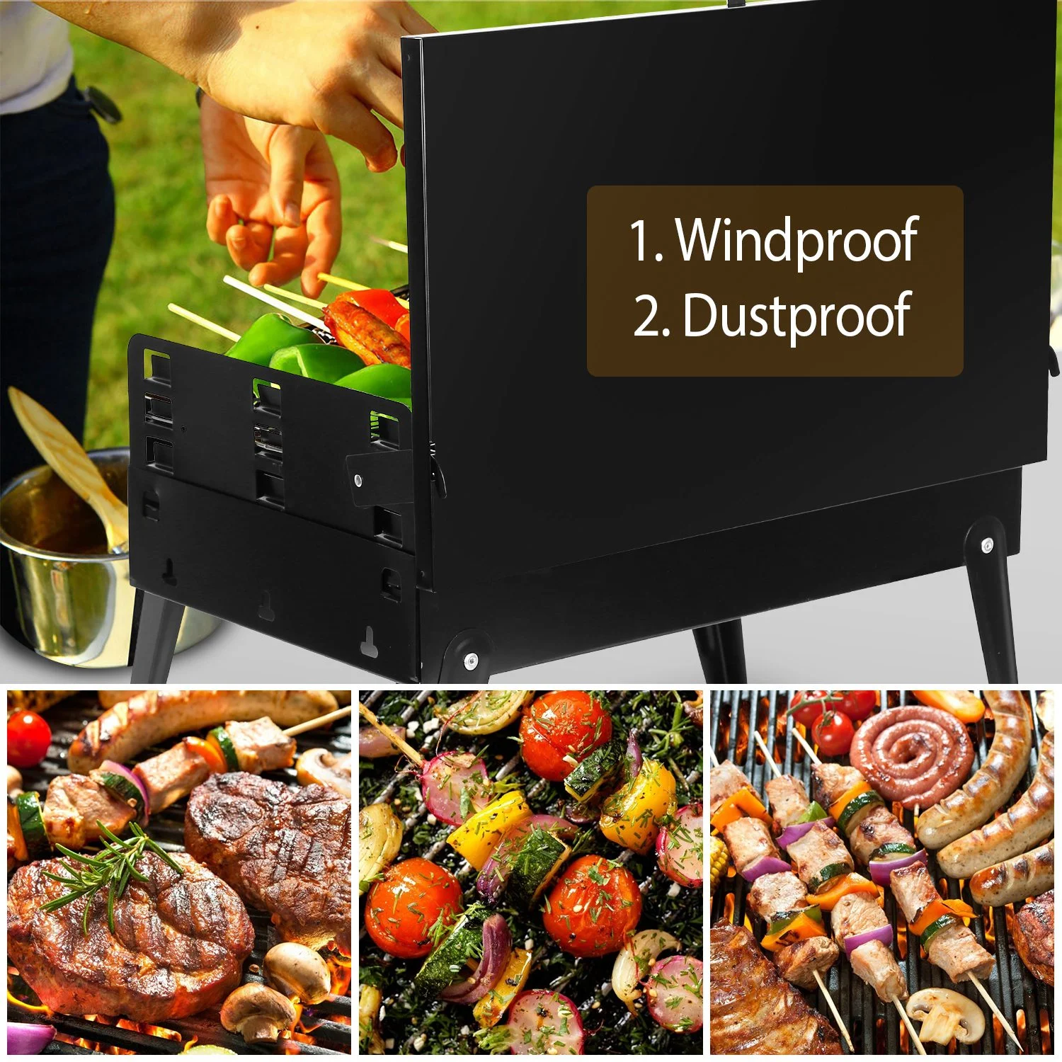 iMounTEK Portable Charcoal Grill Foldable BBQ Suitcase Grill for Outdoor Camping Picnics Garden Grilling, 16.7x10x17.7 inches