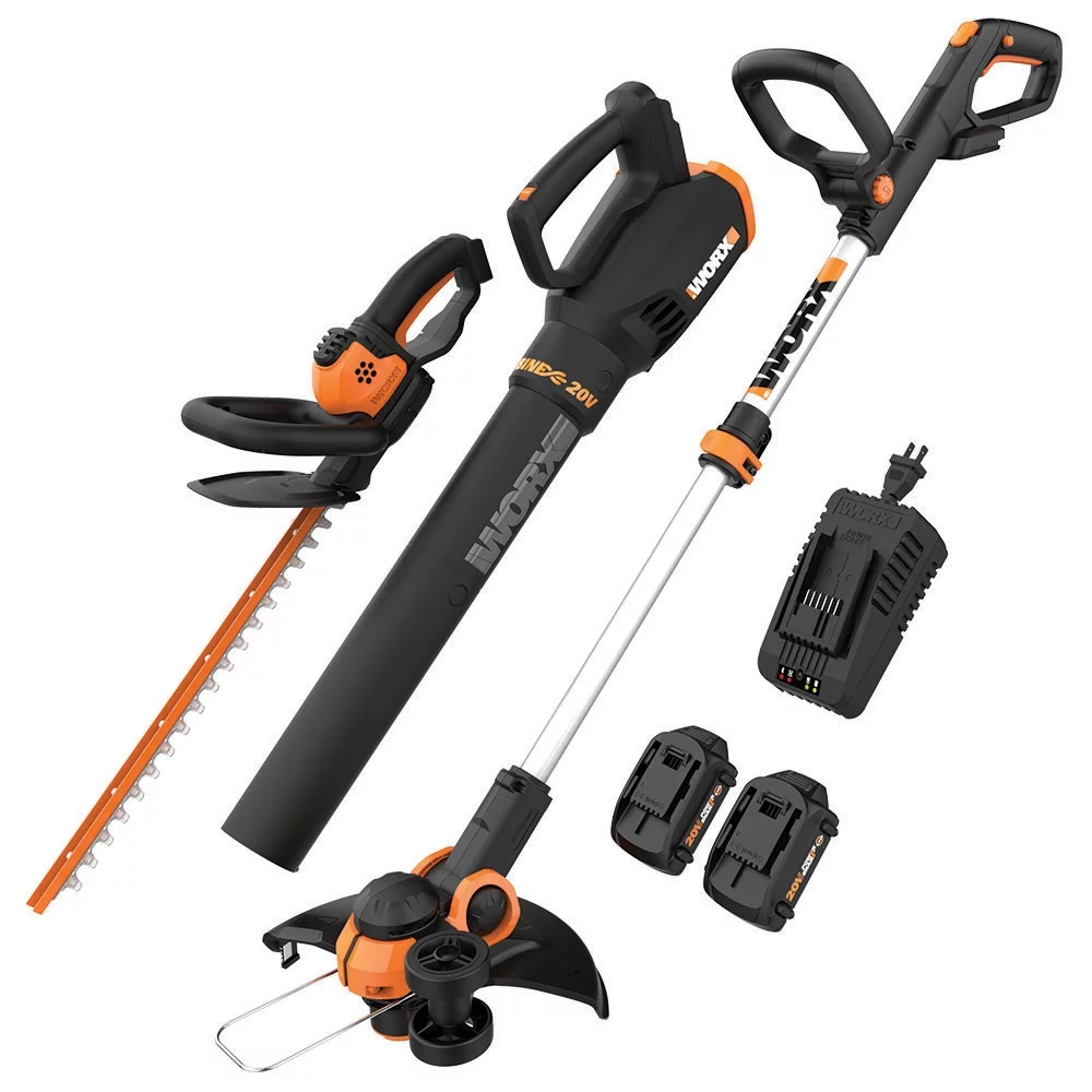 Worx WG931 Power Share 20V Cordless Grass Trimmer, Hedge Trimmer, & Blower Combo (Batteries and Charger Included)