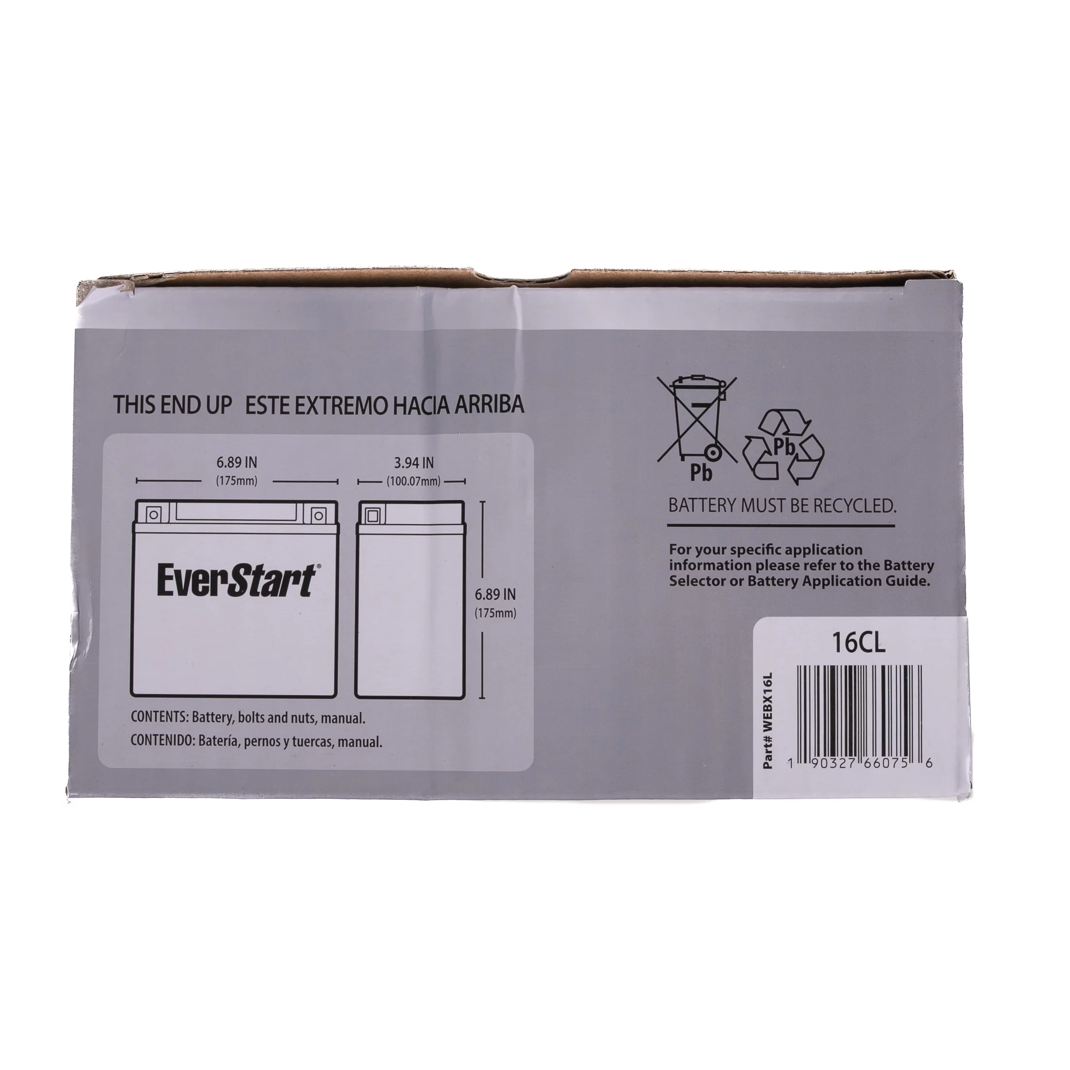 EverStart PowerSport Factory Activated AGM Motorcycle Battery EBX16CL, 12 Volt, 230 CCA