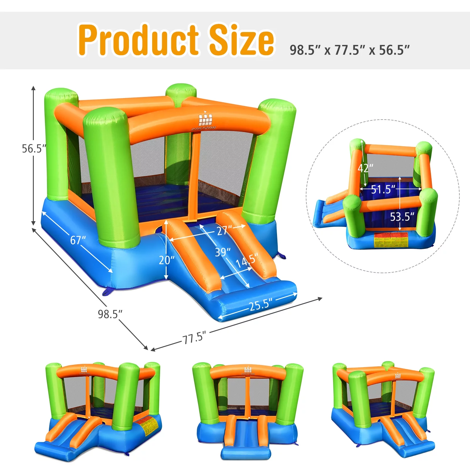 Infans Inflatable Bounce House Kids Jumping Playhouse Indoor & Outdoor Without Blower