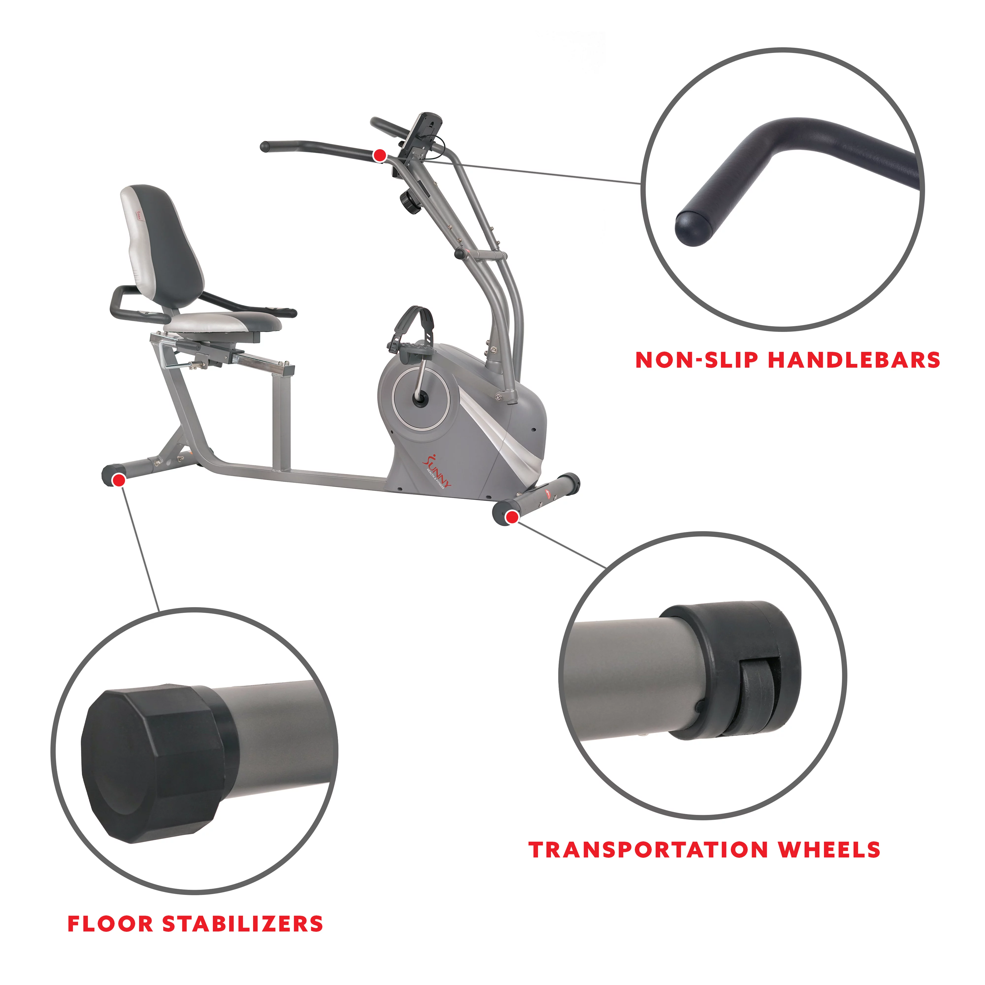 Sunny Health & Fitness Cross Trainer Magnetic Recumbent Bike with Arm Exercisers for Indoor Cardio with Pulse Sensors, SF-RB4936