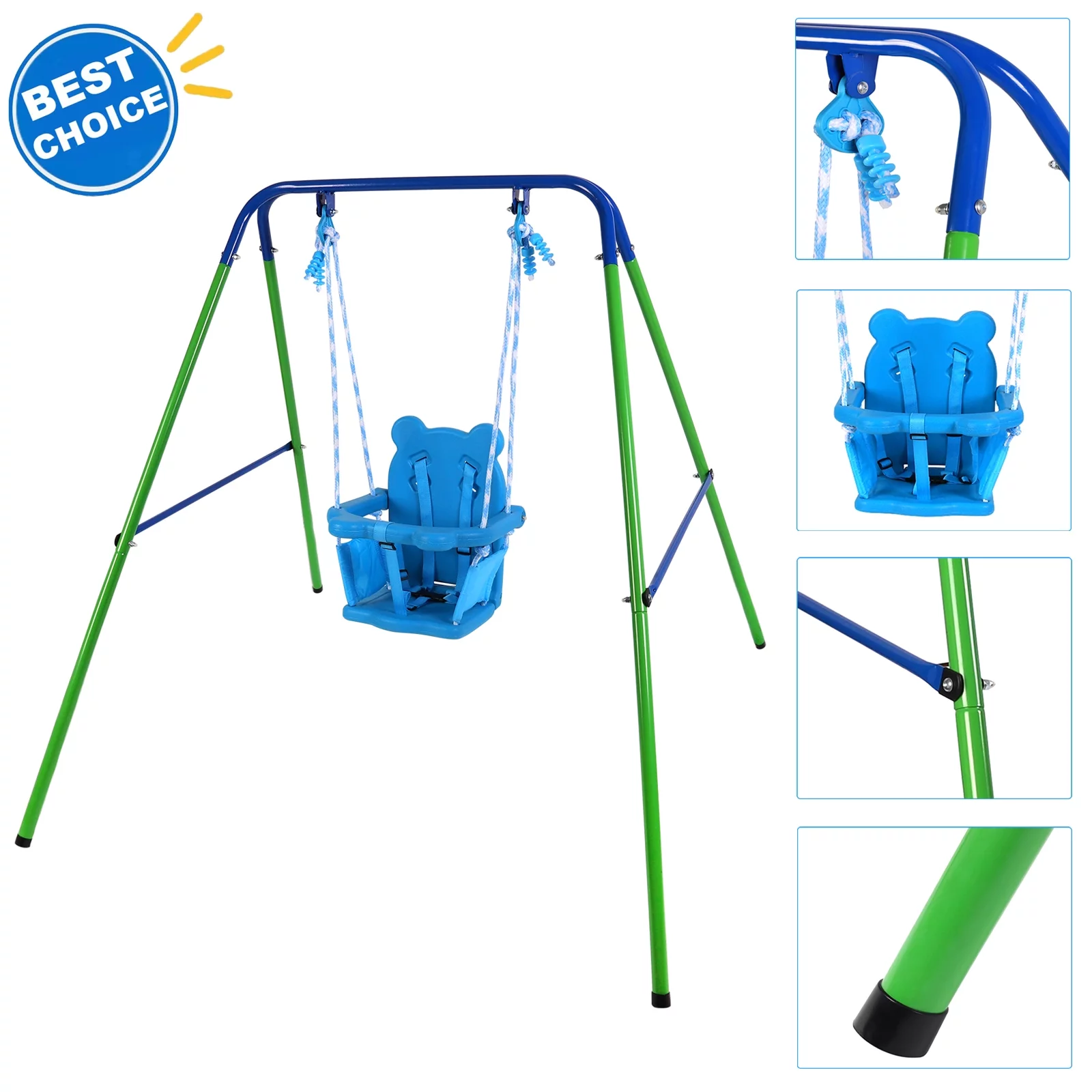 2-in-1 Toddler Swing Set and Baby Jumper for Backyard Outdoor Indoor, Safety Bouncer Seat and Foldable Metal Swing Stand