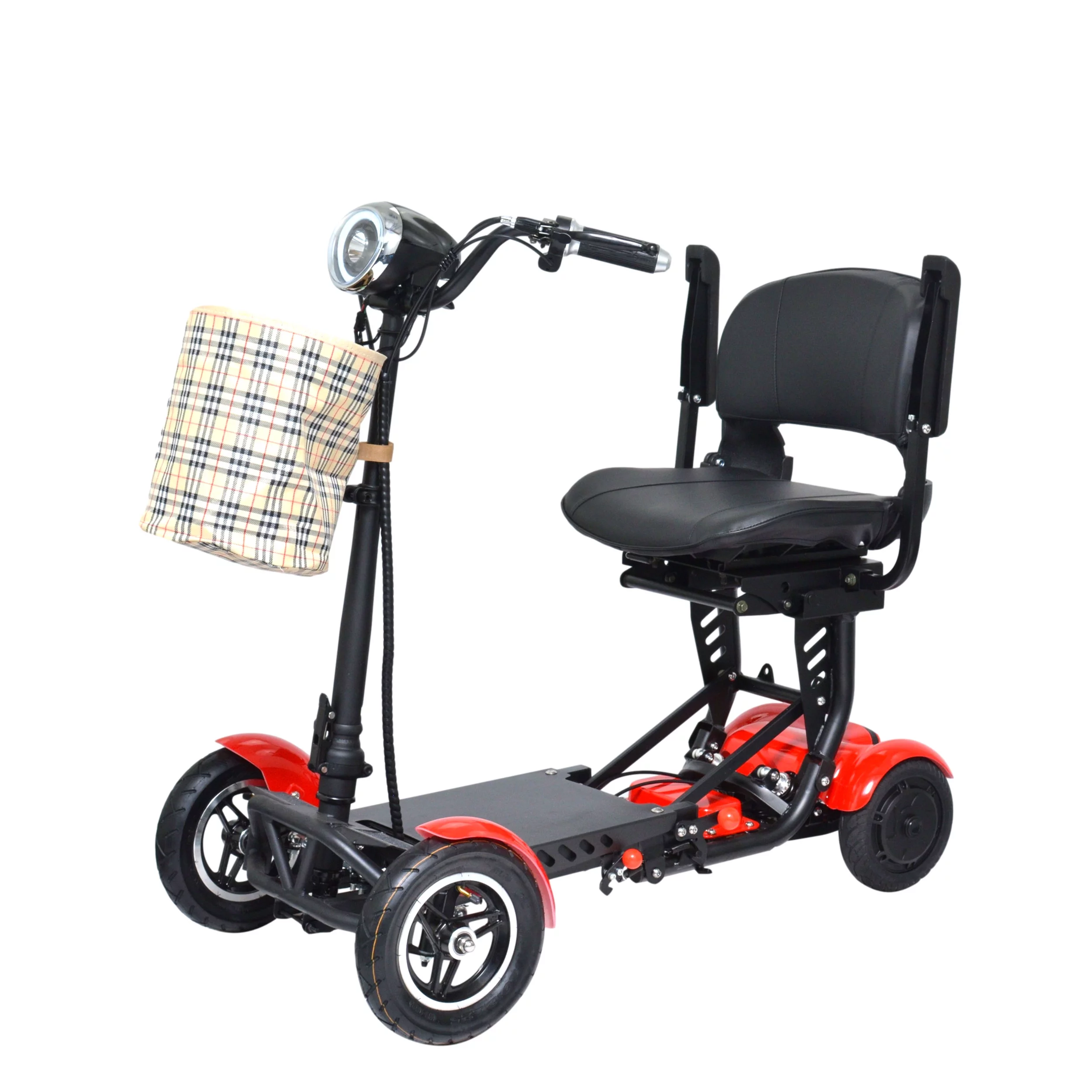 Heavy Duty Folding Power Scooter 300 lbs Capacity Up to 12 Miles LED Headlight and Brake Lights RED Color