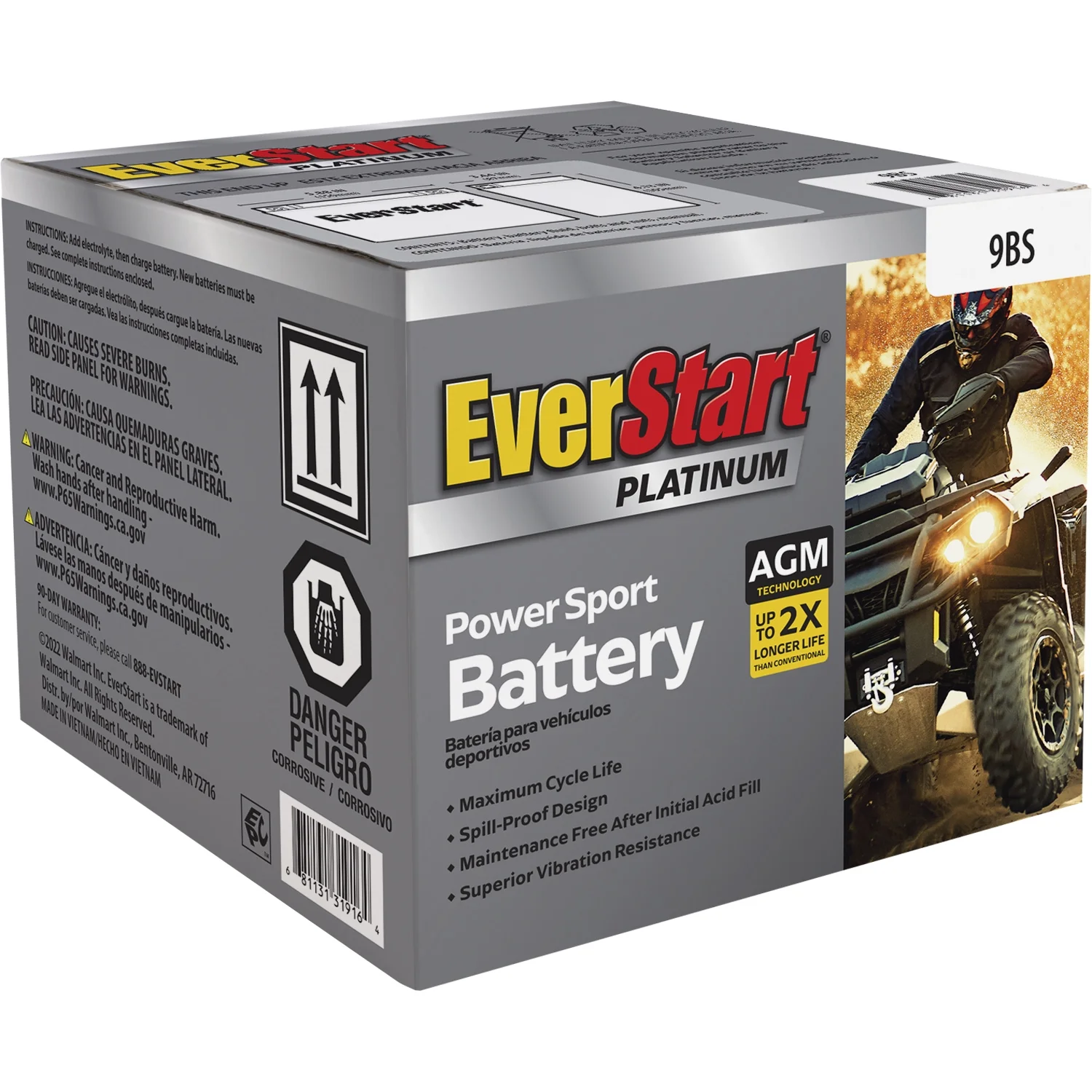 EverStart AGM Power Sport Battery, Group Size 9BS 12 Volt, 120 CCA