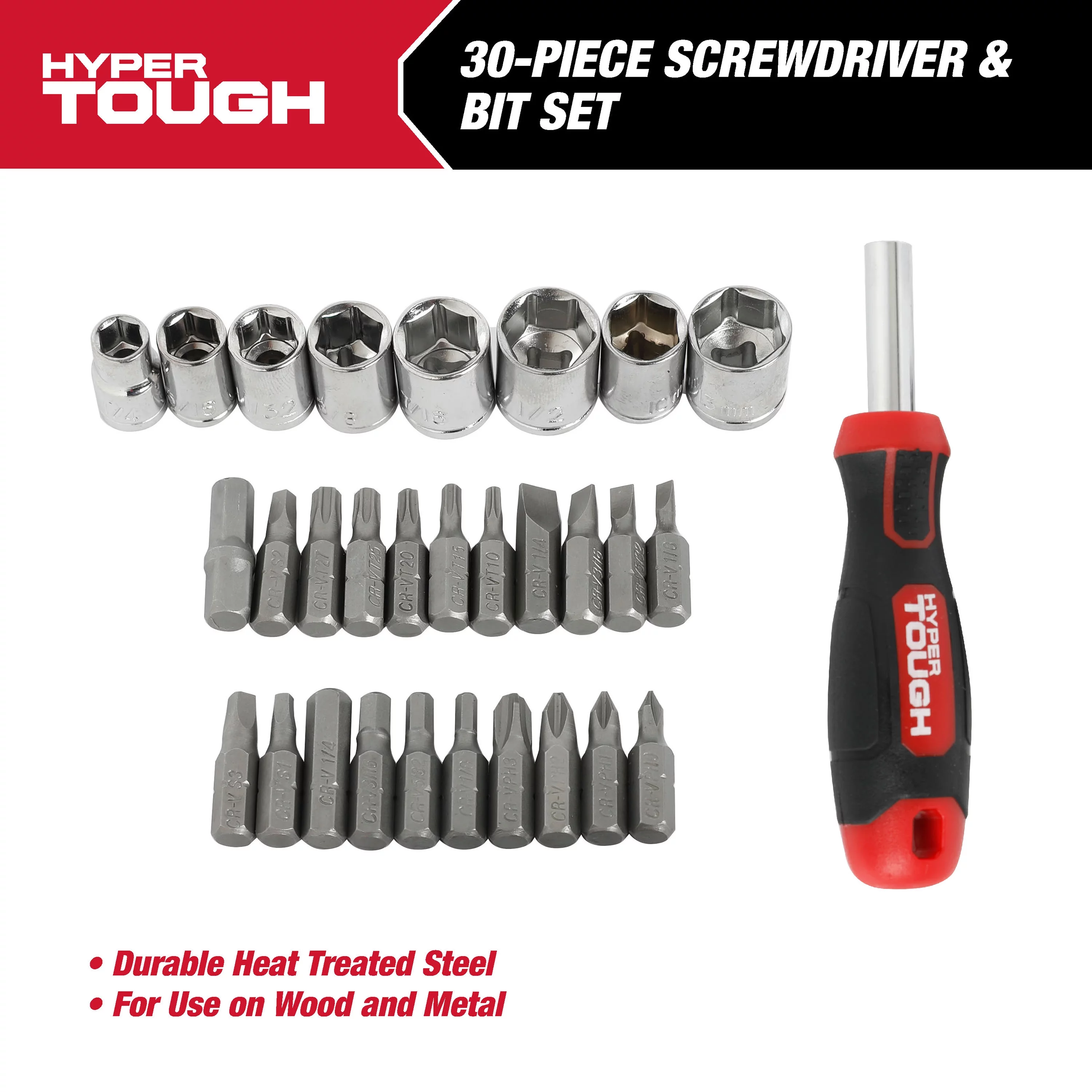 Hyper Tough 30 Piece Screwdriver and Bit Set in Click Fit Case, 42034CF