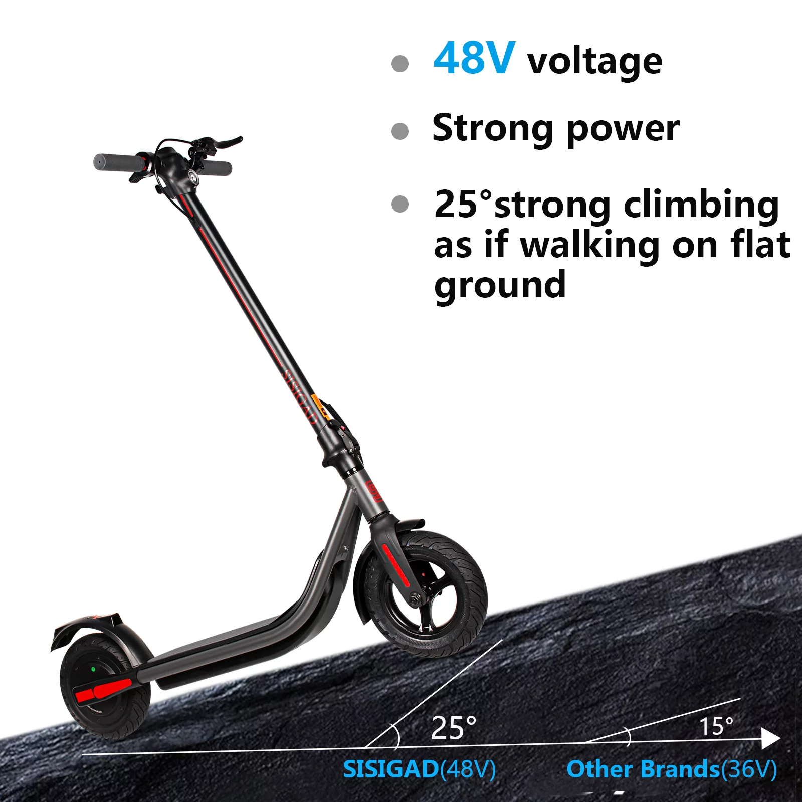 SISIGAD 10 inch Electric Scooter, Front LED Lights, 48V 7.5Ah Battery, 450W Adjustable Foldable Kick Scooter for Adults and Kids