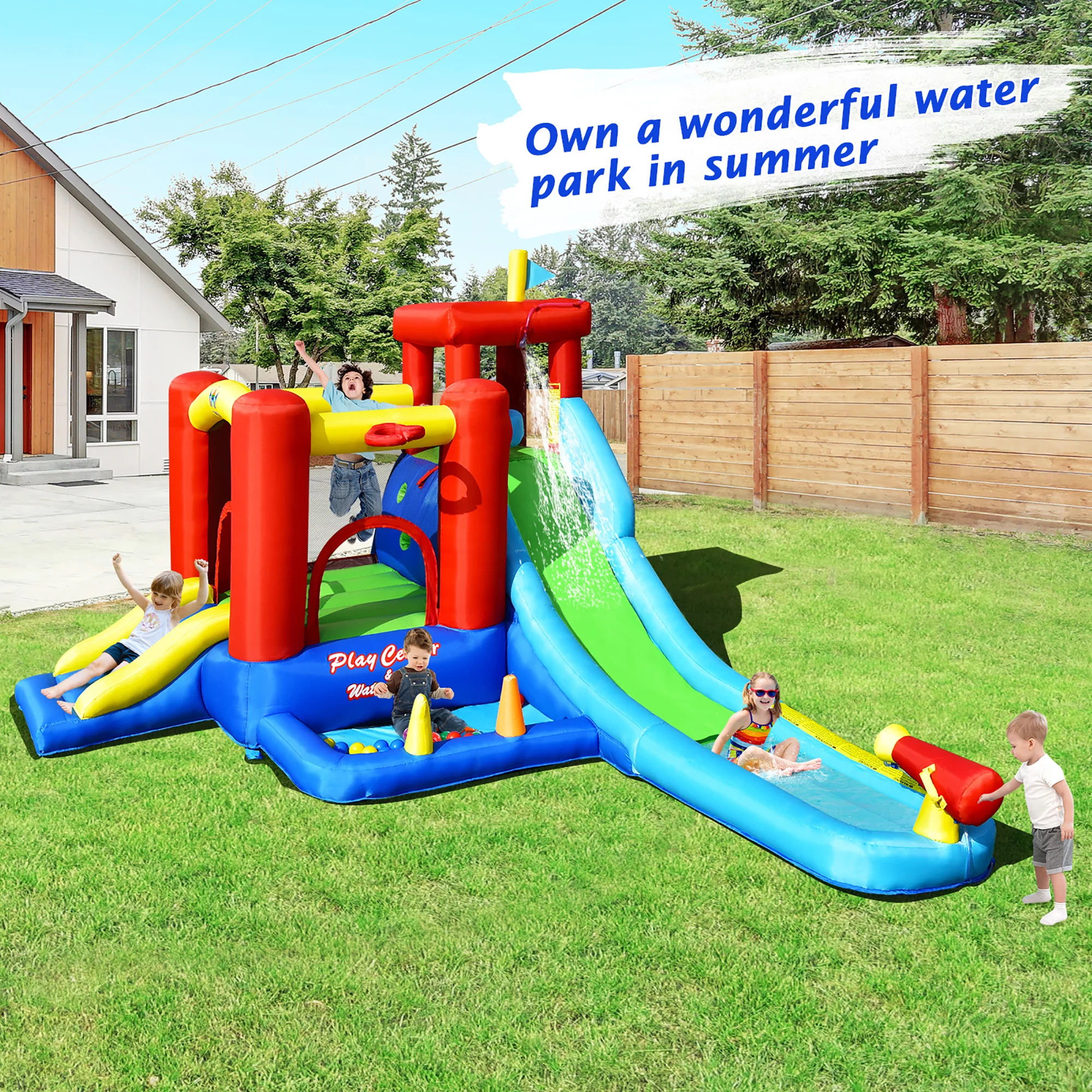 Costway 9-in-1 Inflatable Water Slide Kids Bounce Castle Giant Water Park w/ 860W Blower