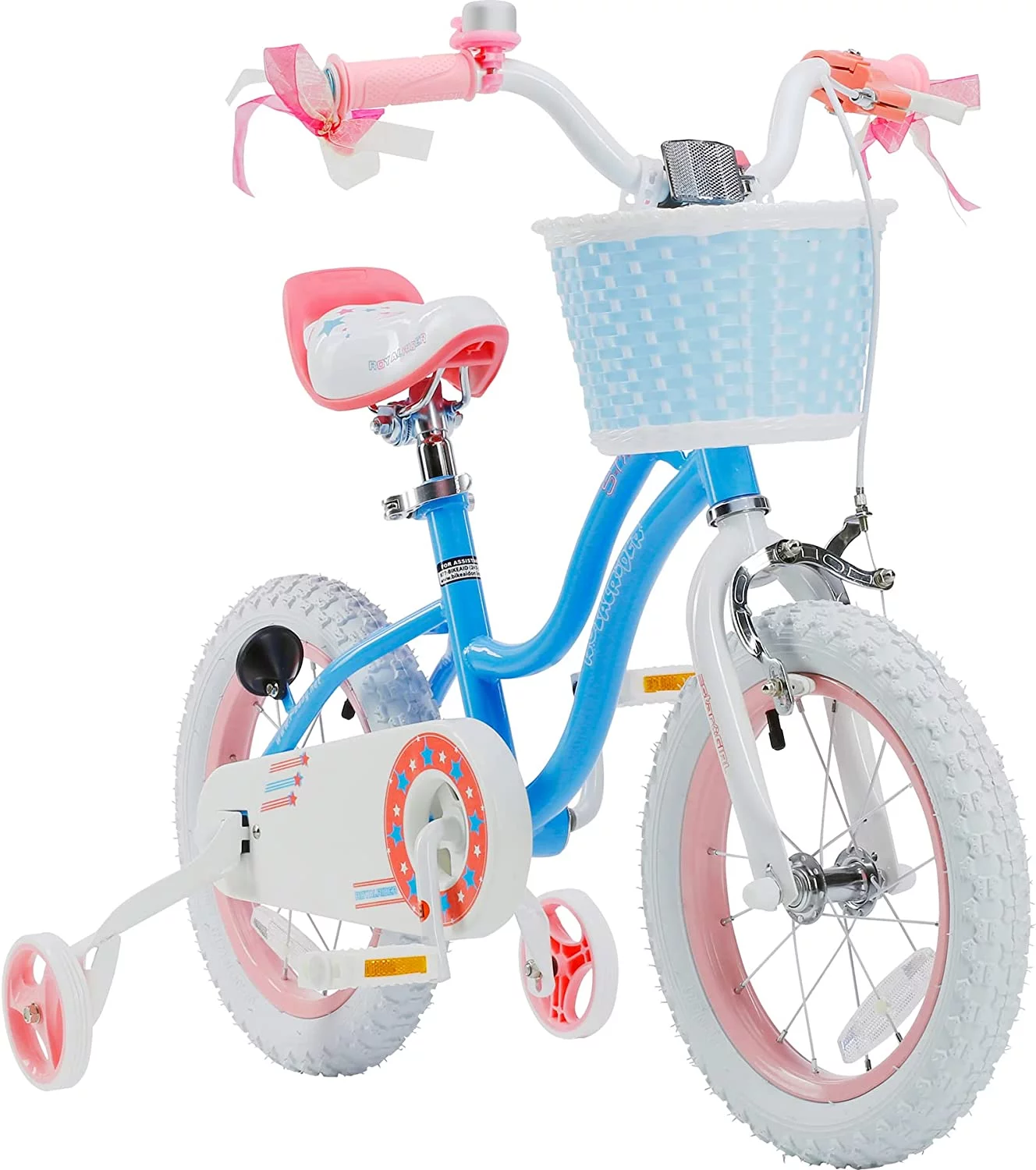 Royalbaby Girls Kids Bike Star girl 14 In Bicycle Basket Training Wheels Blue Child’s Cycle