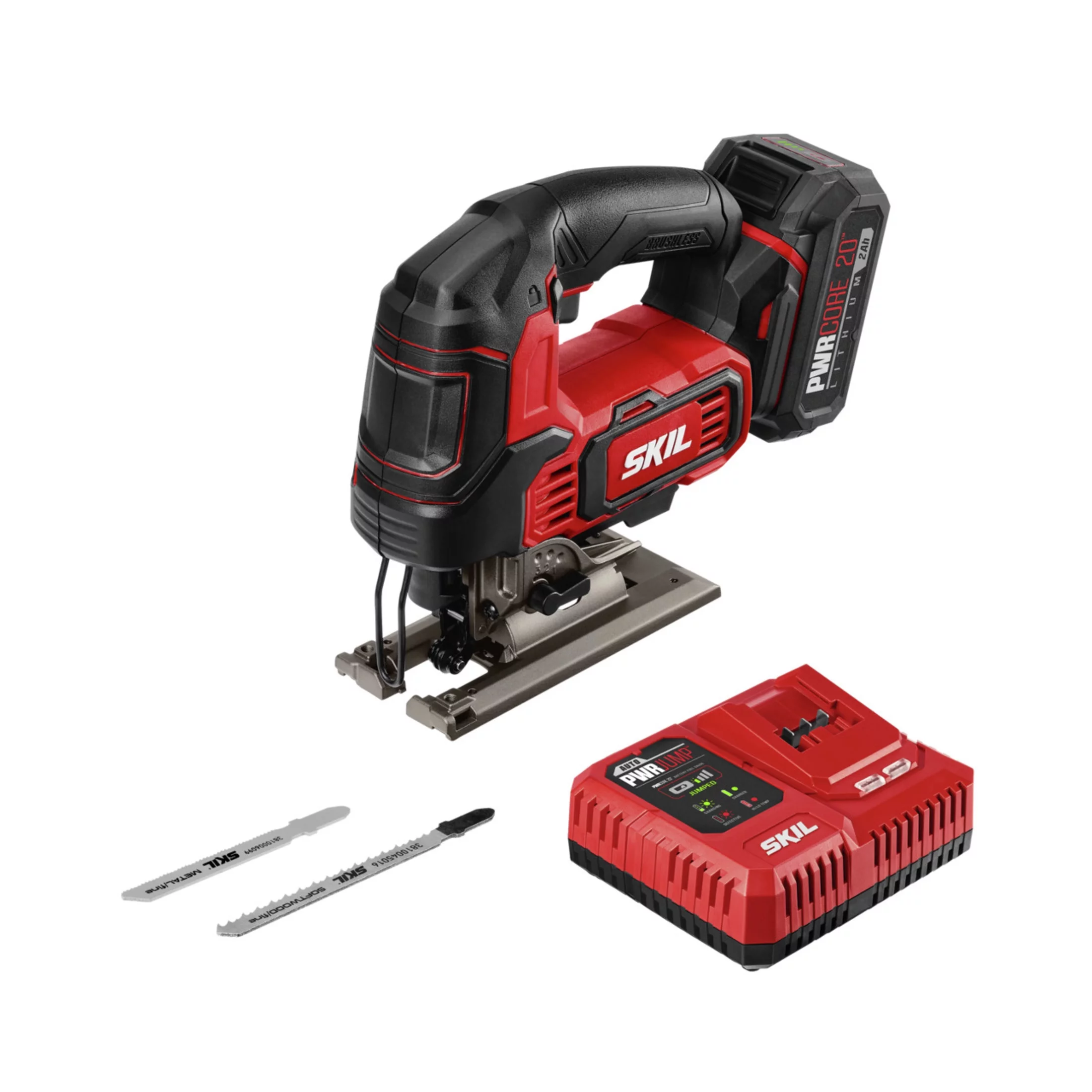 SKIL PWR CORE 20 Brushless 20-Volt Cordless Jigsaw Kit with 2.0Ah Battery and PWR JUMP Charger