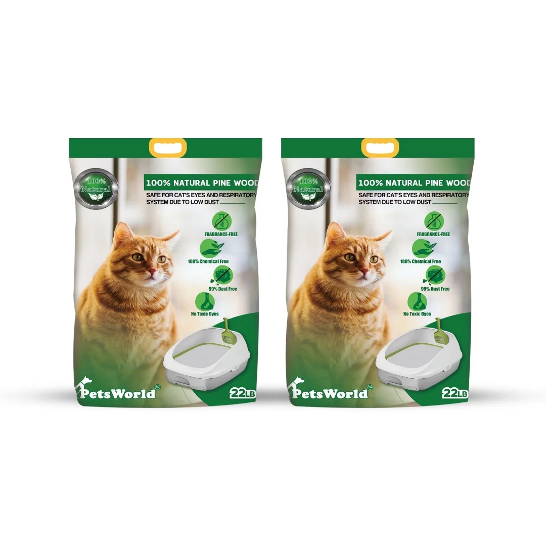 PETSWORLD 100% Natural Pine Wood Cat Litter, Non-Clumping & Non-Tracking Low Dust Litter, Absorbent & Unscented Wood Cat Litter Pellets with Odor Control, 22lbs