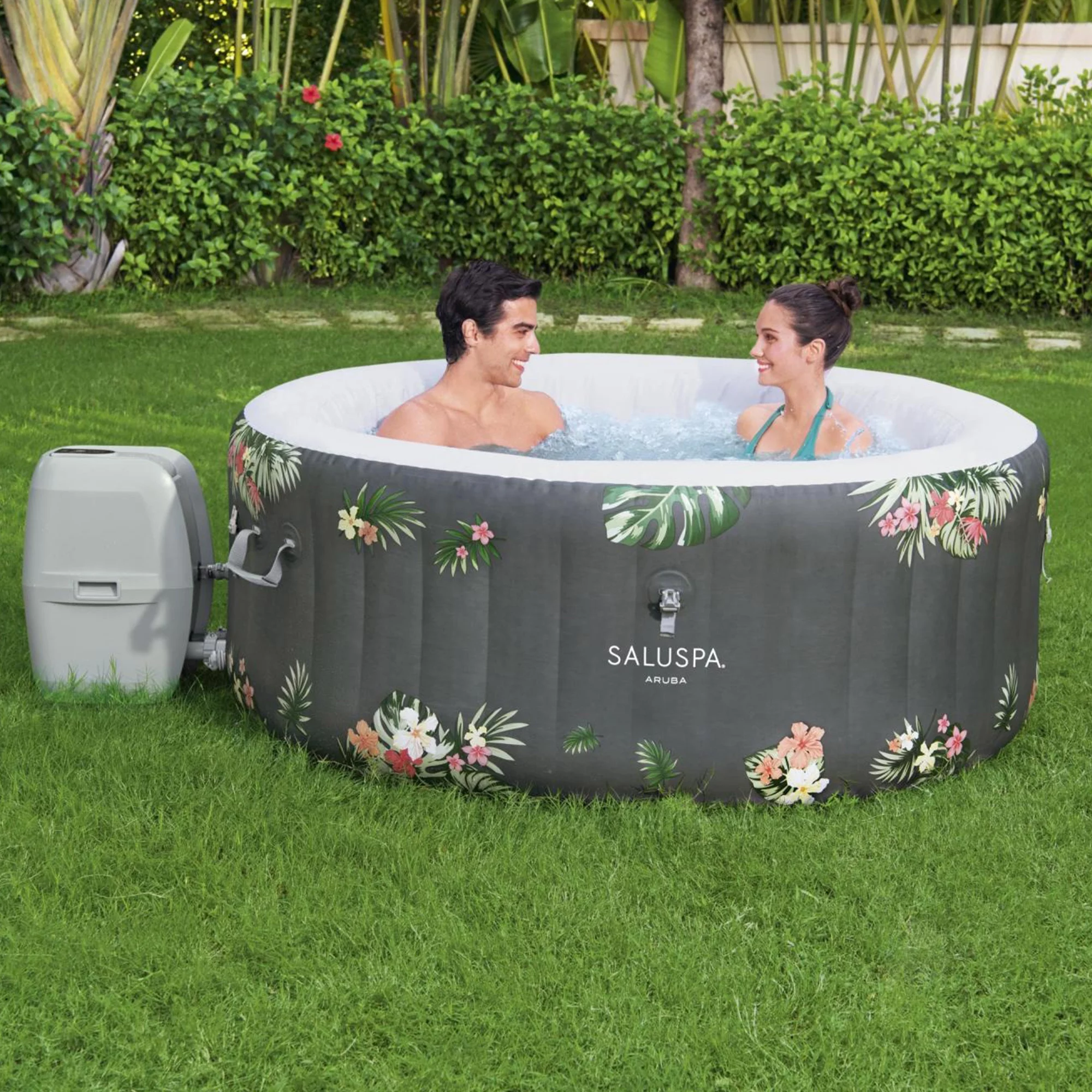 Bestway SaluSpa Aruba AirJet Inflatable Hot Tub w/ EnergySense Cover, Grey