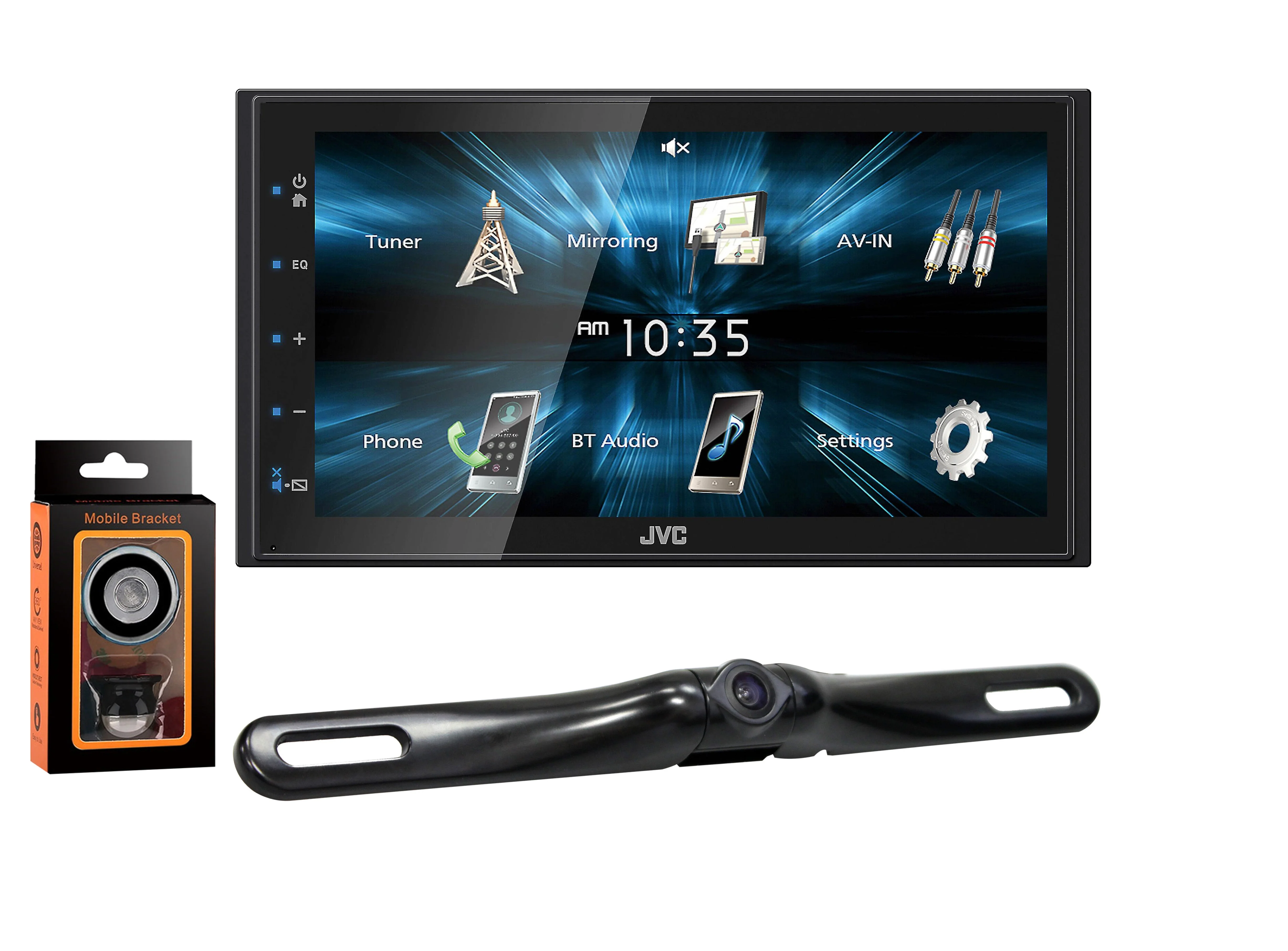 JVC KW-M150BT Digital Media Receiver Fixed 6.8″ Touchscreen Monitor + Absolute CAM880 Rearview Camera & Magnet Phone Holder