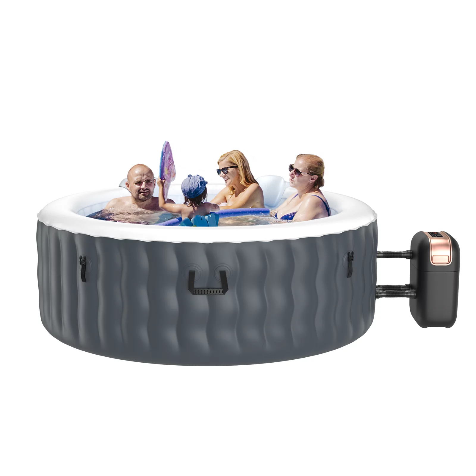 Infans 4 Person Inflatable Hot Tub Spa Portable Round Hot Tub with 108 Bubble Jets Grey