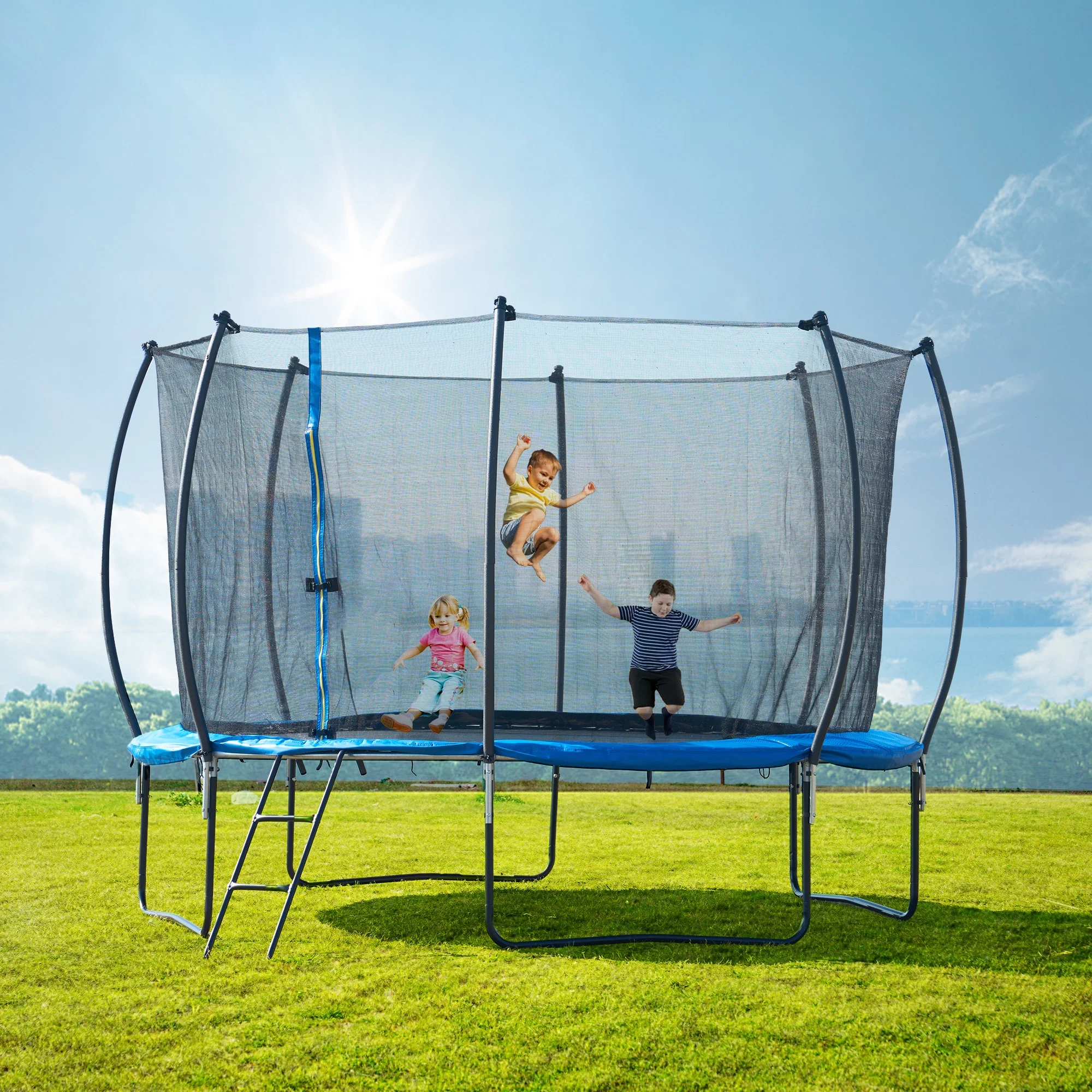 Soges 1400LBS 14FT Trampoline for Kids and Adults,Trampoline with Enclosure,Recreational Trampoline with Ladder, Outdoor Heavy Duty Trampoline ASTM Approved Round Trampoline Capacity for 6-7 Kids