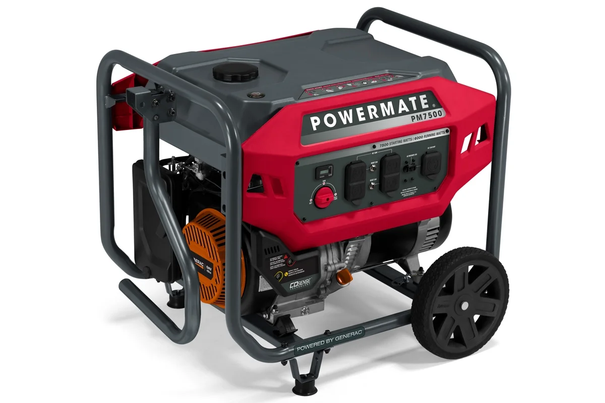 Powermate PM7500 – 7,500 Watt Manual Start Gasoline Powered Portable Generator, with CO-Sense, 50 ST