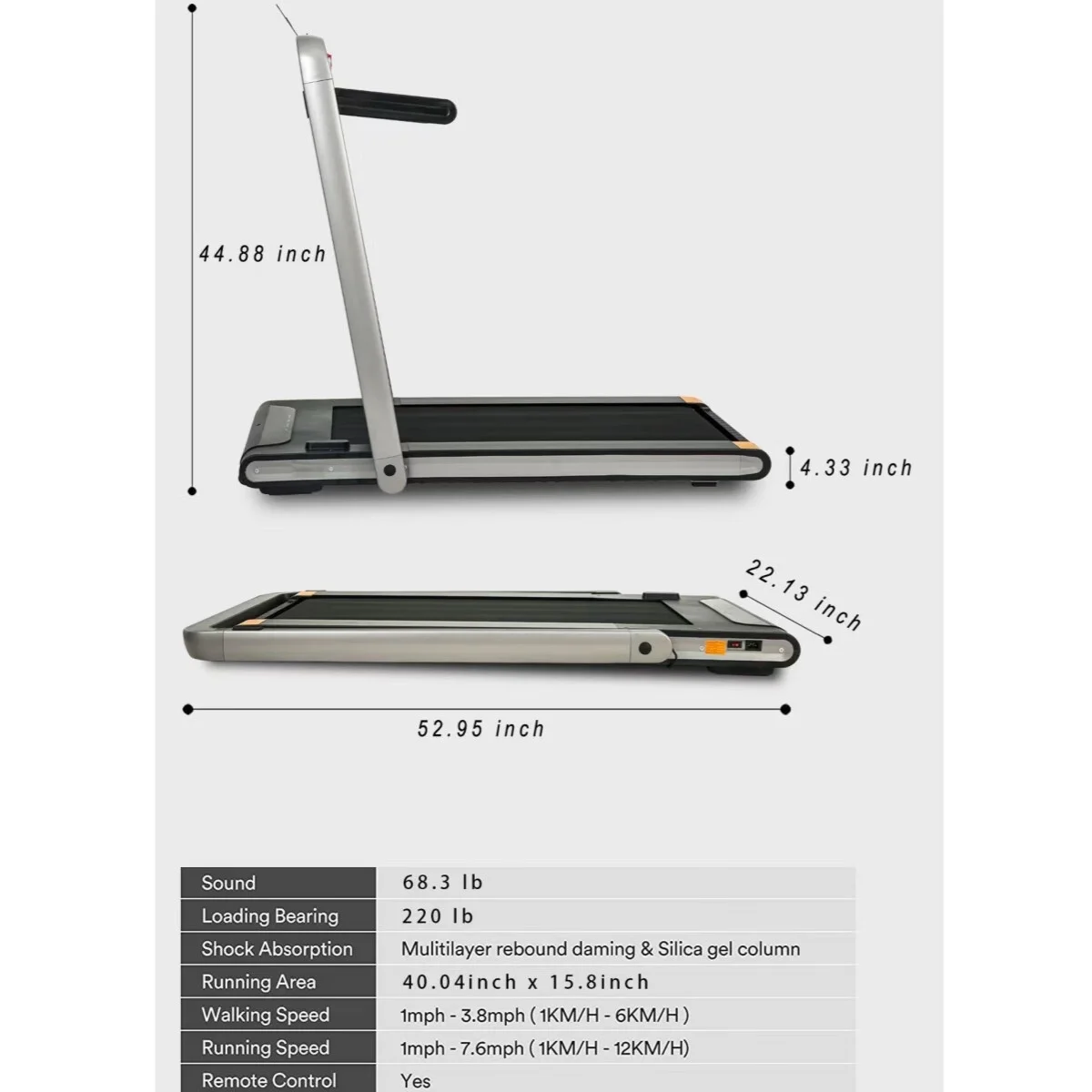 Under Desk Treadmill, 2.5HP Foldable Electric Treadmill with Remote Control