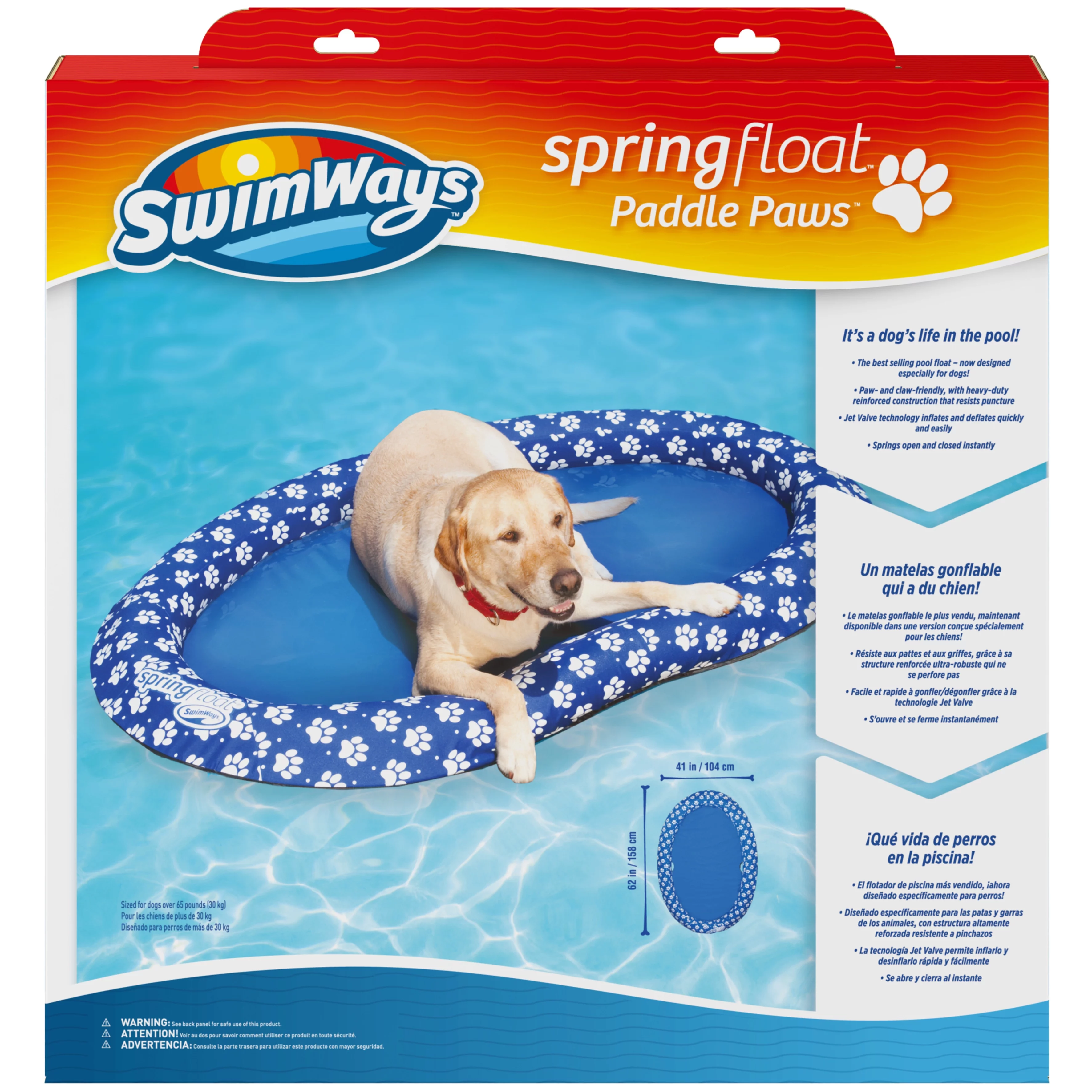 SwimWays Spring Float Paddle Paws Dog Pool Float – Large (65 lbs and Up)