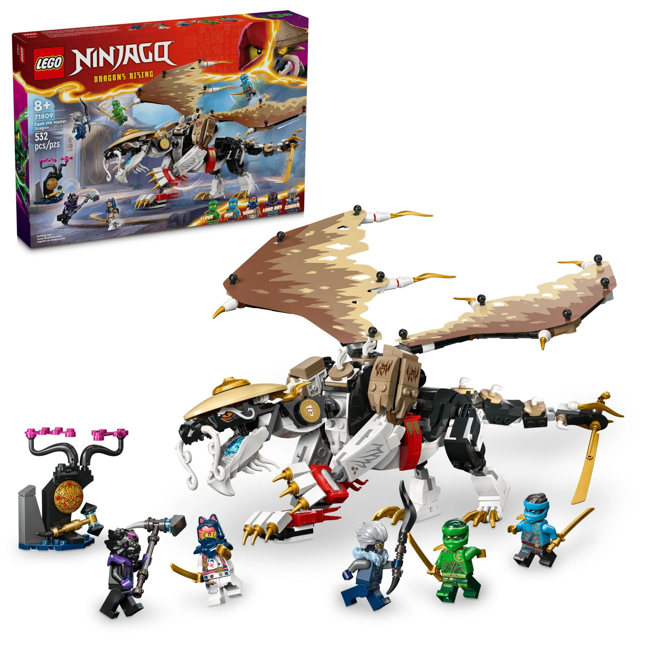 LEGO NINJAGO Egalt the Master Dragon Action Figure, Hero Toy Battle Set with 5 Ninja Minifigures for Group or Independent Play, Dragon Toy Gift Idea for Boys and Girls Ages 8 and Up, 71809