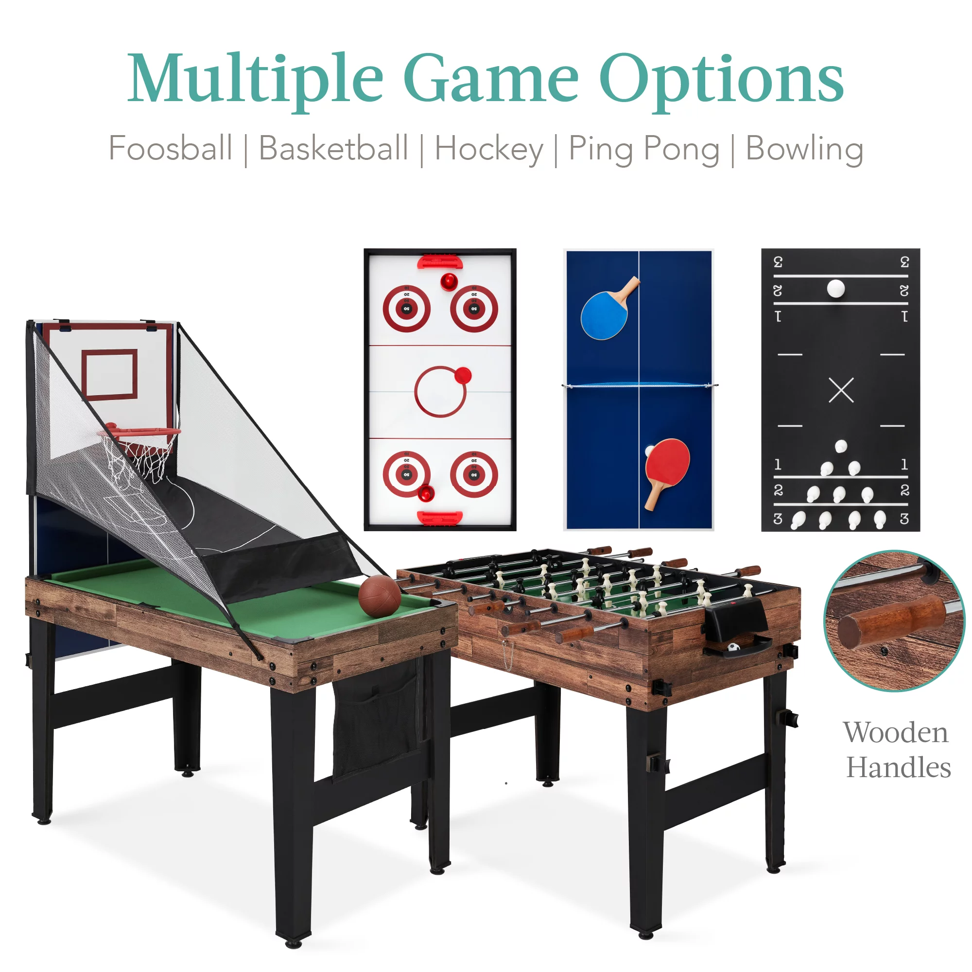 Best Choice Products 13-in-1 Combo Game Table Set w/ Ping Pong, Foosball, Basketball, Hockey, Archery – Natural