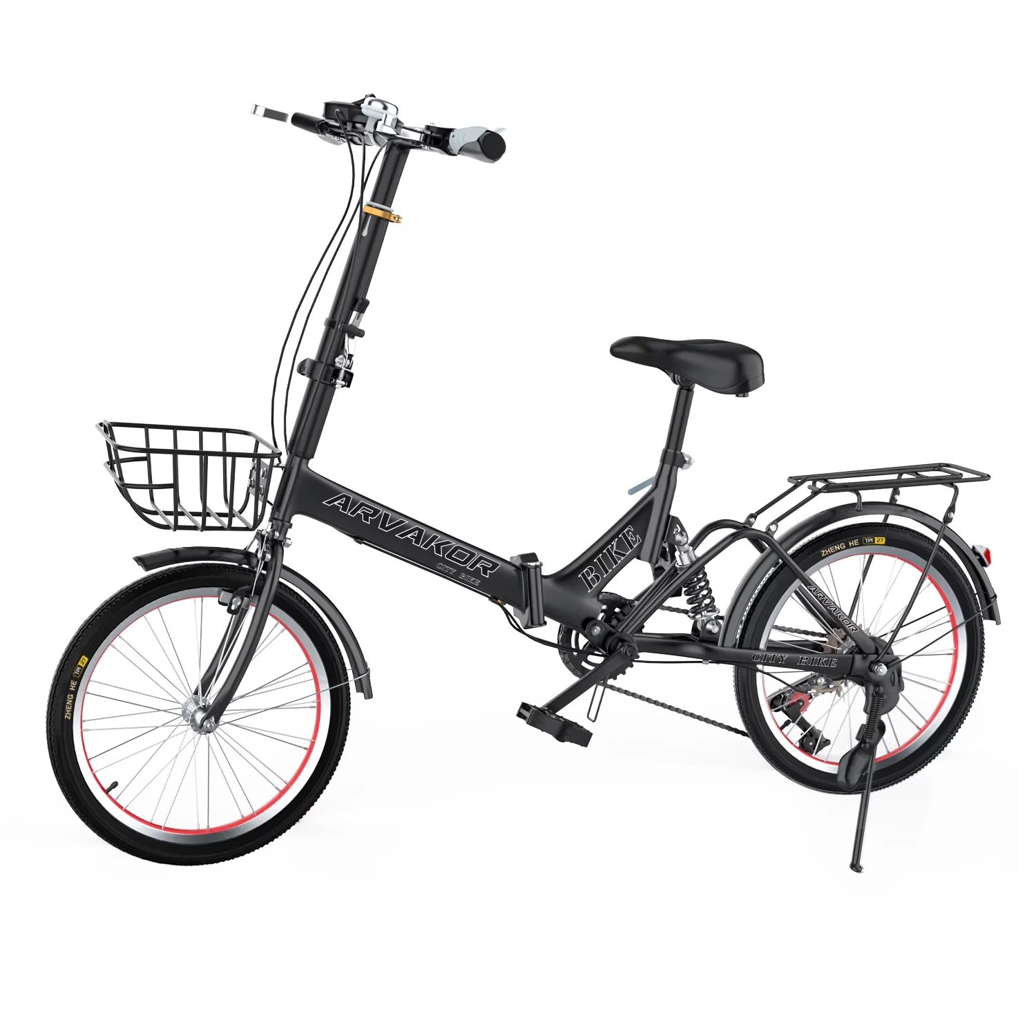 ARVAKOR 20″ 7 Speed Folding Bike for Adults with Carbon Steel Frame, Steel V Brakes, Black