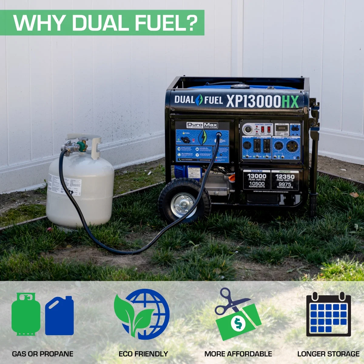 DuroMax XP13000HX 13,000 Watt Portable Dual Fuel Gas Propane CO Alert Generator