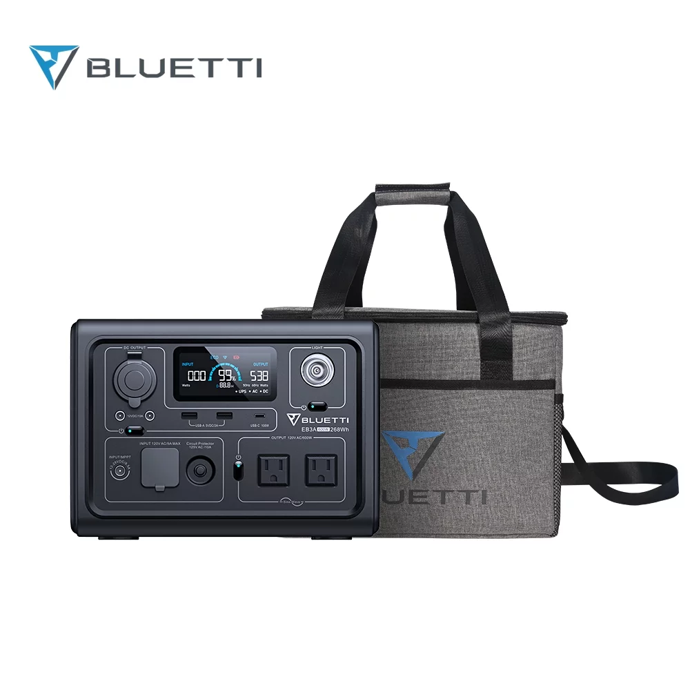 Bluetti EB3A Portable Power Station,268Wh Solar Generator ,W/Carry Bag, 600W AC Output,Recharge from 0-80% in 30 Min, for Outdoor Camping, Emergency