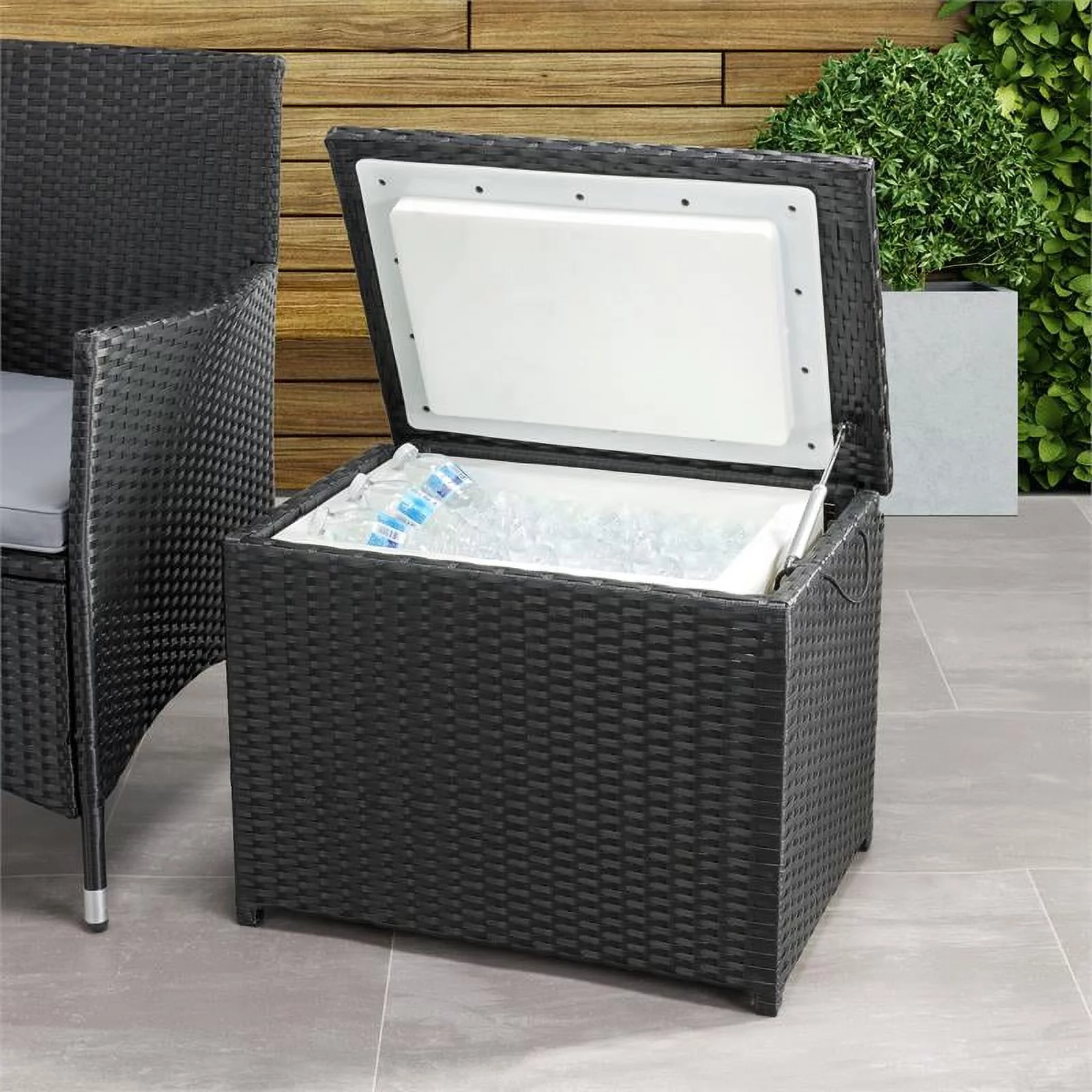 CorLiving Parksville Black Wicker / Rattan Insulated Cooler Table