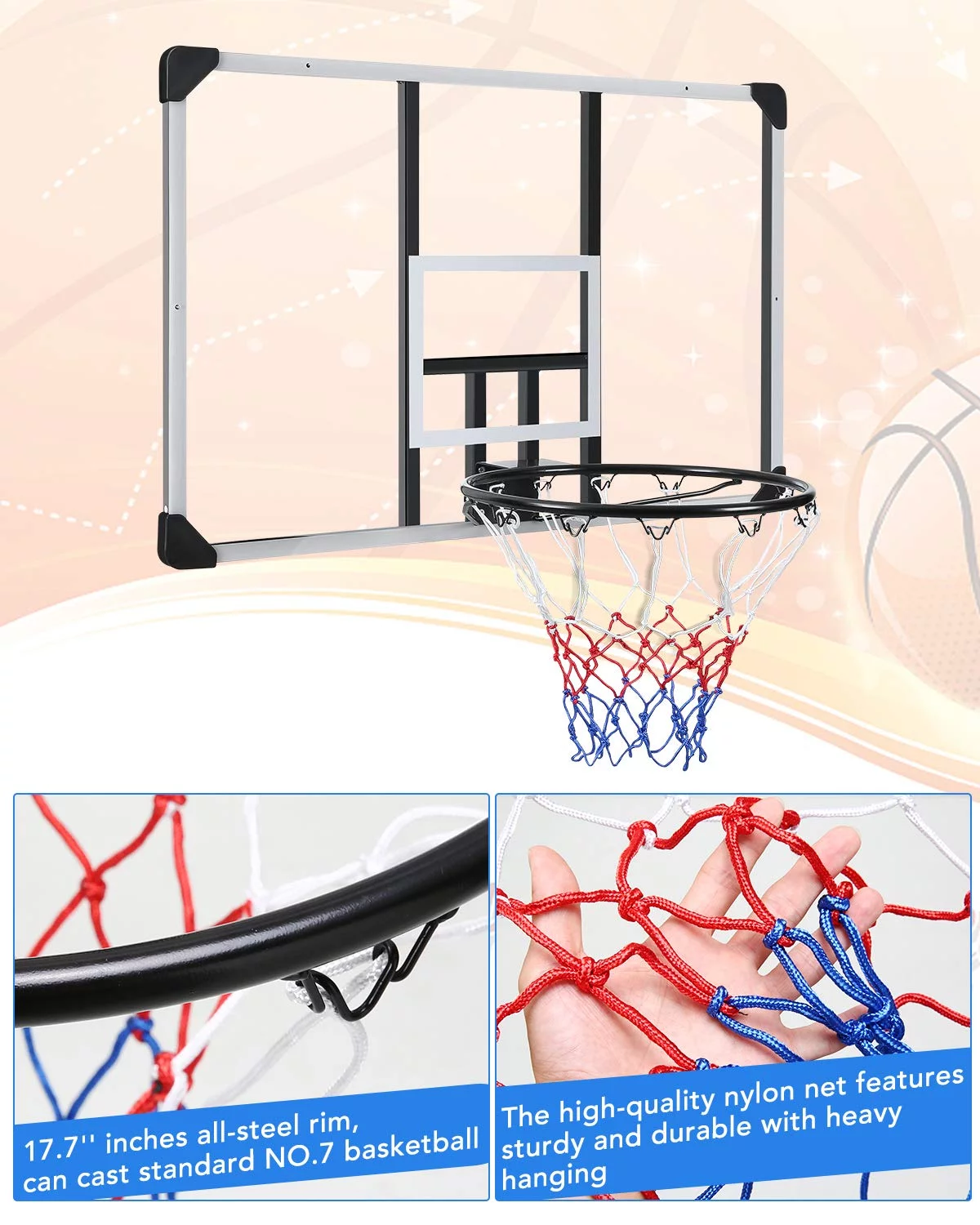 MaxKare 44″ Basketball Backboard and Rim Combo, Wall Mounted Basketball Hoop Outdoor Indoor for Kids Adults