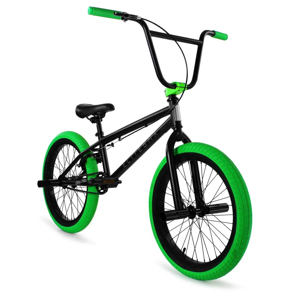 Elite BMX Bike Stealth 20″ – Black Green – Freestyle Pump Wheelie Bicycle