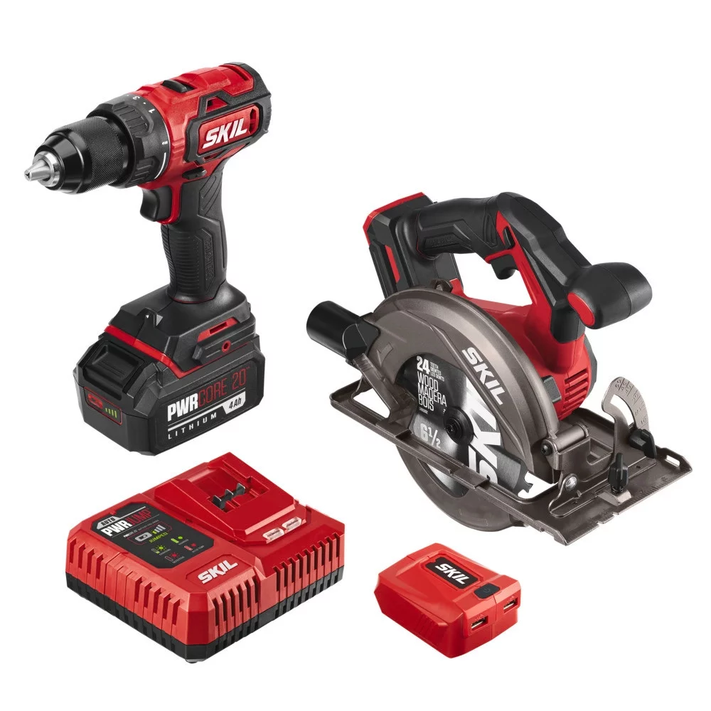 SKIL PWRCore 20 Brushless 20V Cordless Drill Driver and Circular Saw Kit Set with 4.0Ah Battery